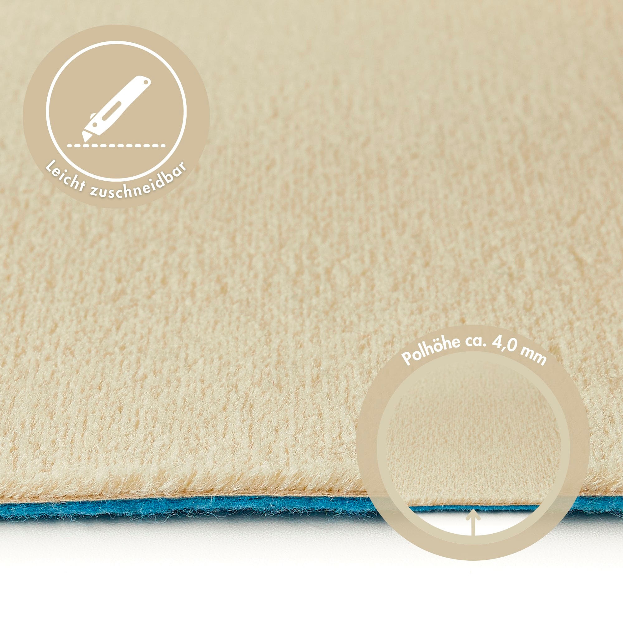 Andiamo Teppichboden »Kira, Velours, Made in Belgium«, rechteckig, 8 mm Höhe, Uni Farben, Breite 400 cm, strapazierfähig, pflegeleicht, Wohnzimmer