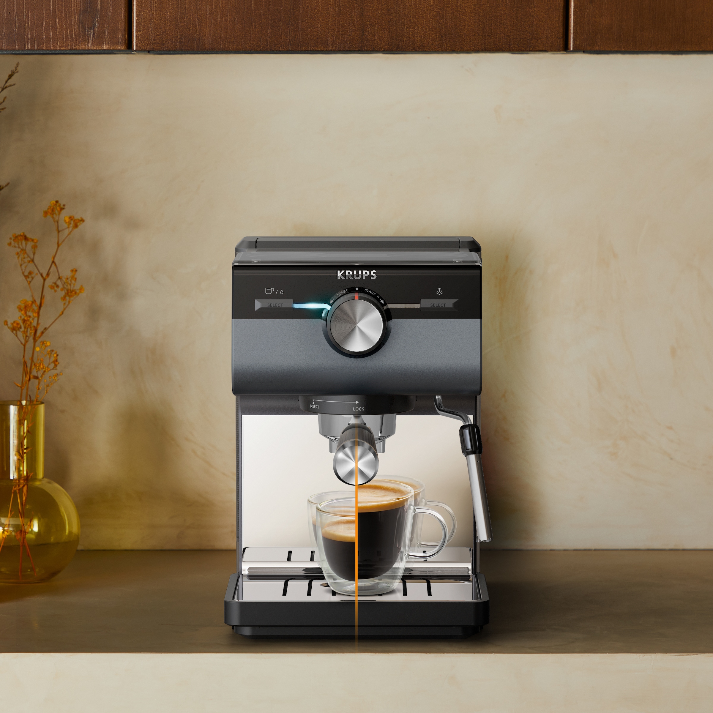 Krups Espressomaschine »XP384G Authentic+, Siebträger«, intuitives Bedienfeld, Milch-Aufschäumdüse, 3 Siebeinsätze