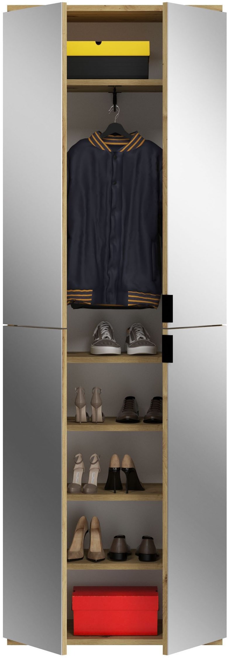 INOSIGN Garderoben-Set »Trondheim, Breite 122 cm, best. aus 2 Schränken, 8 Türen, 18 Fächer«, (Set, 2 St.), inkl. ausziehbarer Kleiderstange, Garderobenschrank, Kleiderschrank