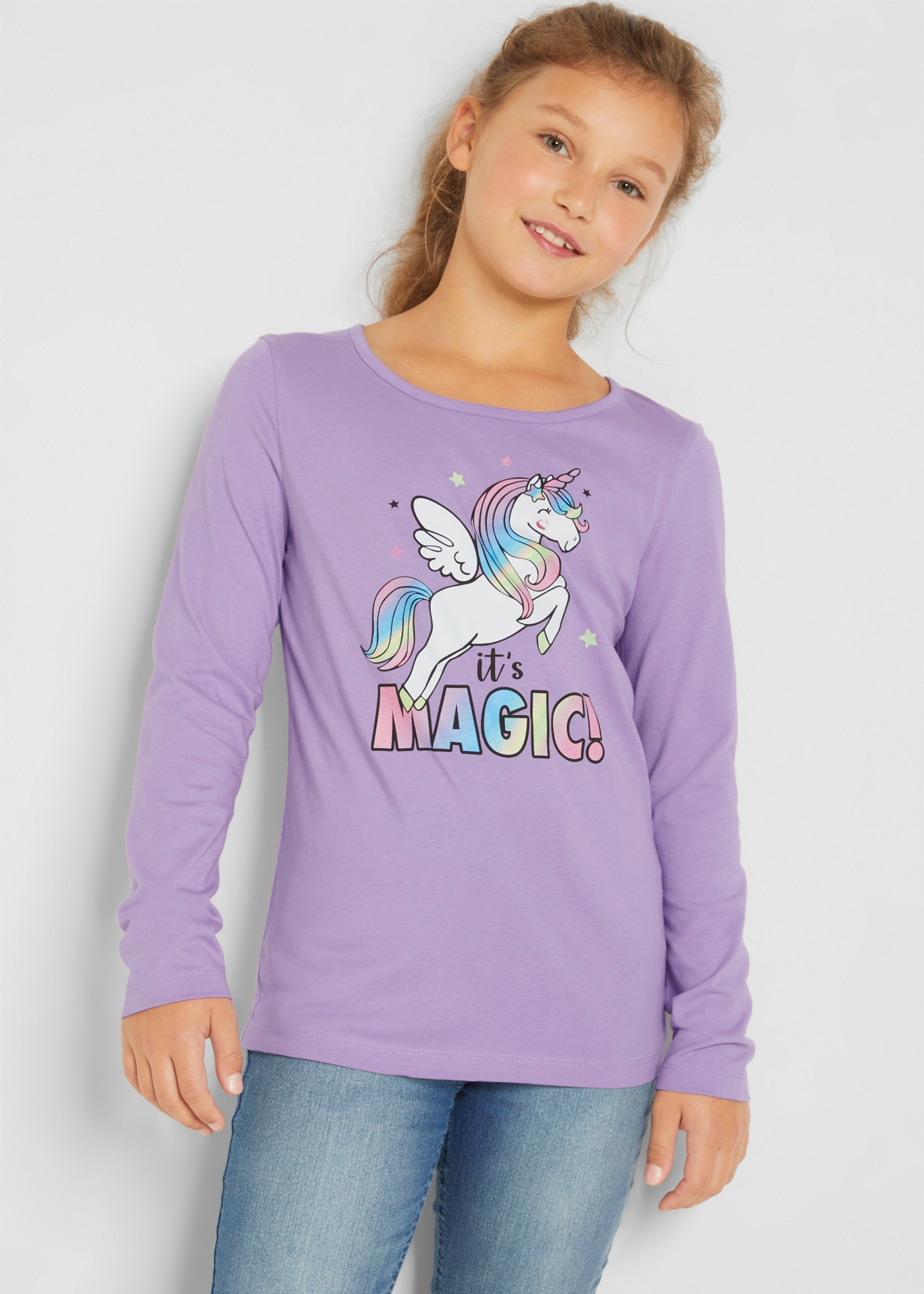 bonprix Langarmshirt »Langarmshirt aus reiner Baumwolle (2er Pack)« Packung, 2, 2 Stk. Regular Fit, mit Frontprint, aus Baumwolle