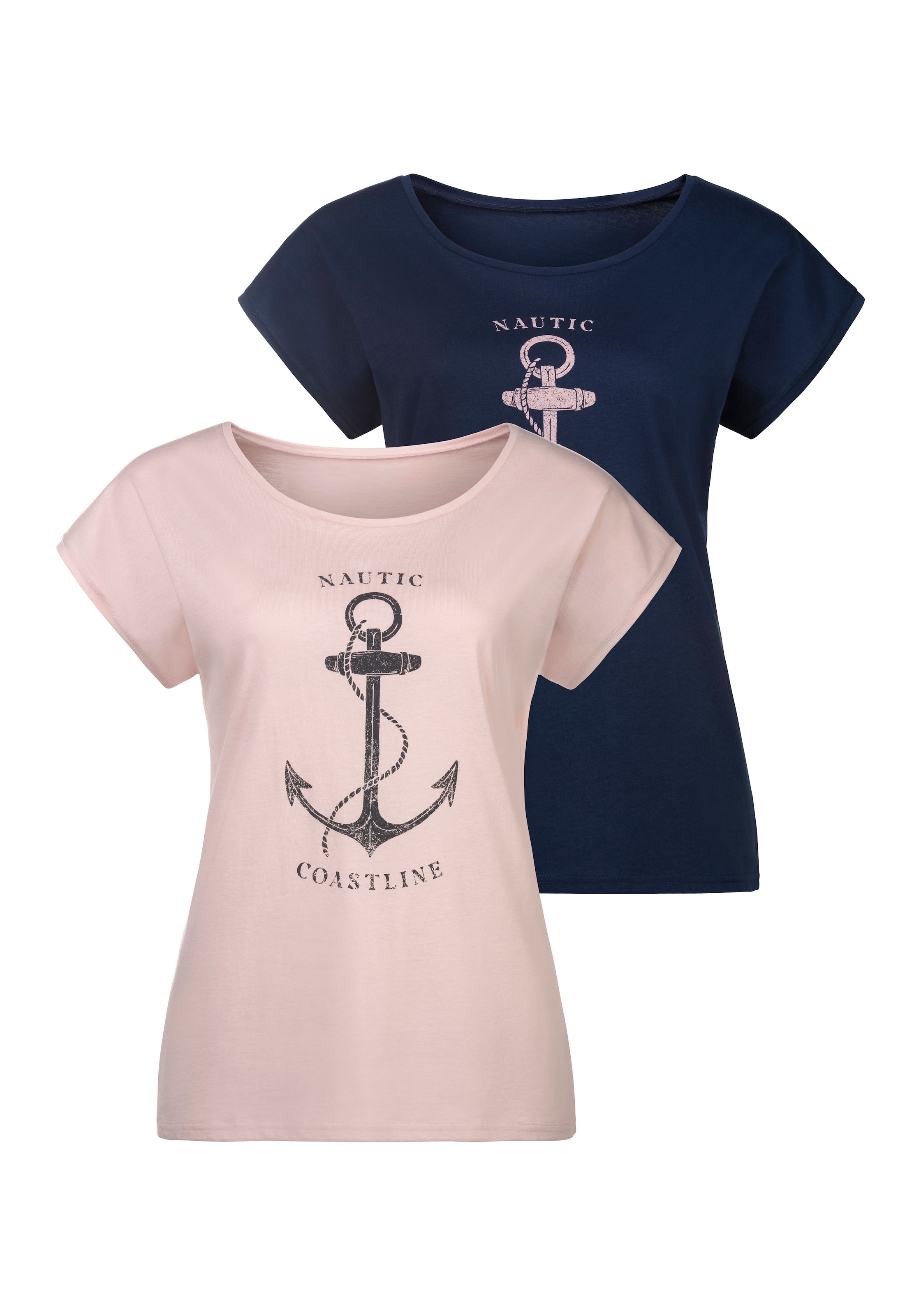 T-Shirt, (2er-Pack), mit maritimen Druck vorn