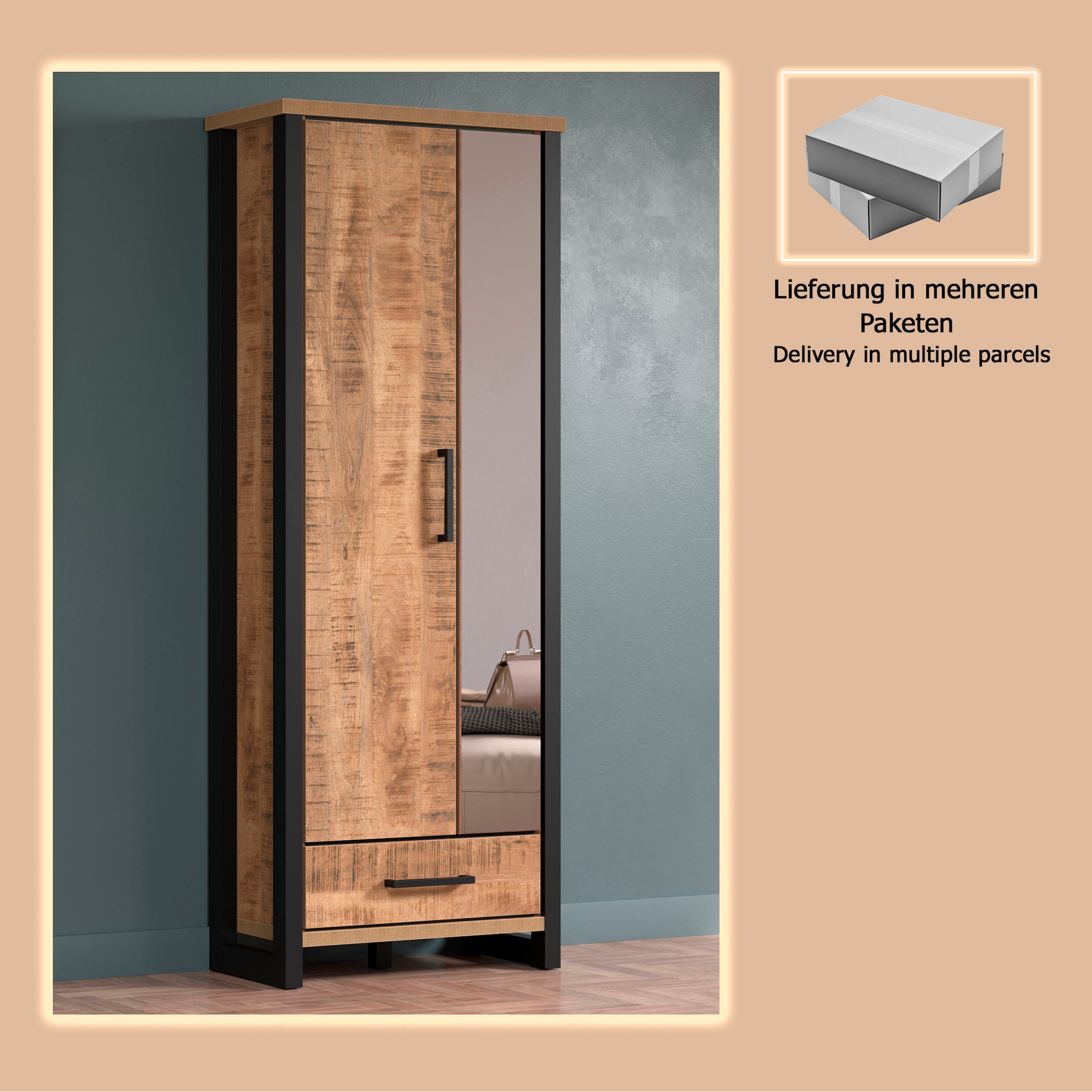 Home affaire Garderobenschrank »Elda« 1 Stk. tlg. Schrank mit ausziehbarer Kleiderstange, 2 Türen – (B/T/H) 73/39/195 cm