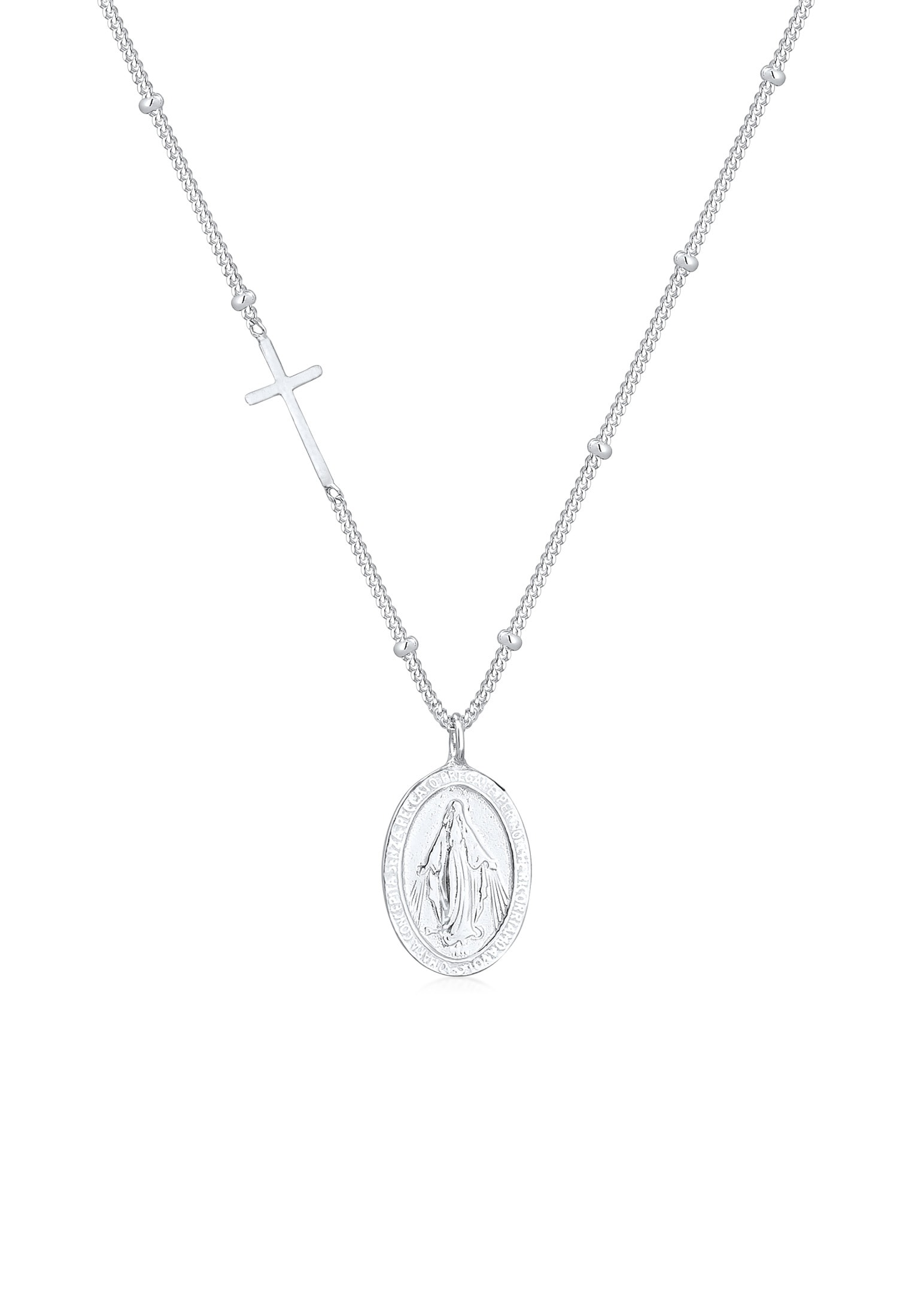 Elli Kette mit Anhänger »Halskette Kugelkette Kreuz Marienbild 925 Sterling Silber«