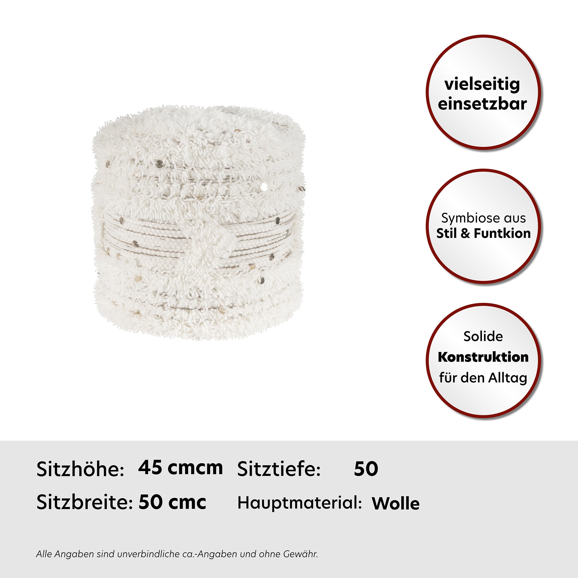 Kayoom Pouf »Bohist 425 35cm x 35cm,   Strukturen mit Fransen und Quasten« 1 Stk. tlg. handgefertigt, Unikat, sehr gut kombinierbar, vielfältig im Einsatz