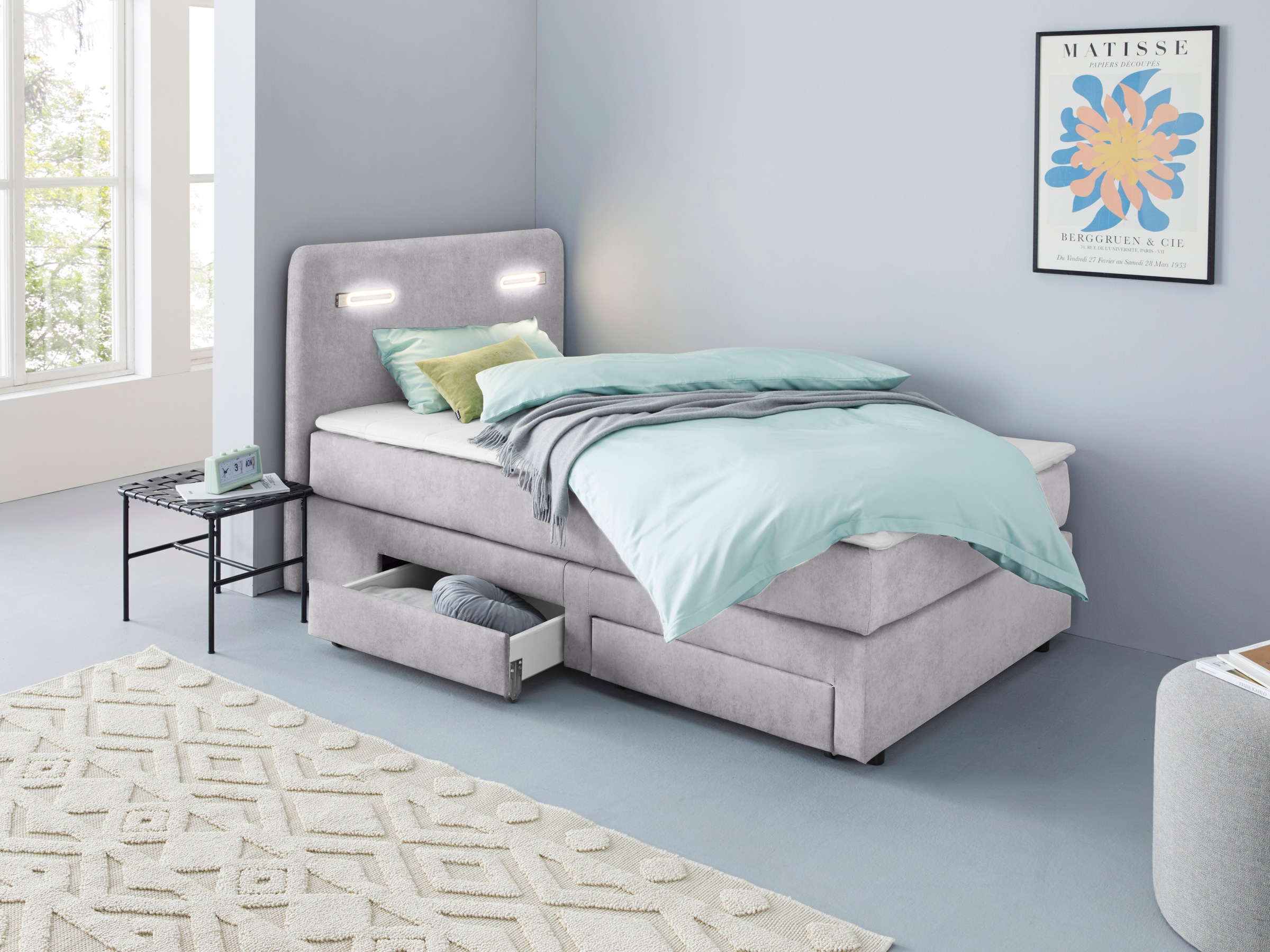 Home affaire Boxbett »Luan« Schubkästen, LED-Beleuchtung und Topper, in Breite 120 cm und 180 cm