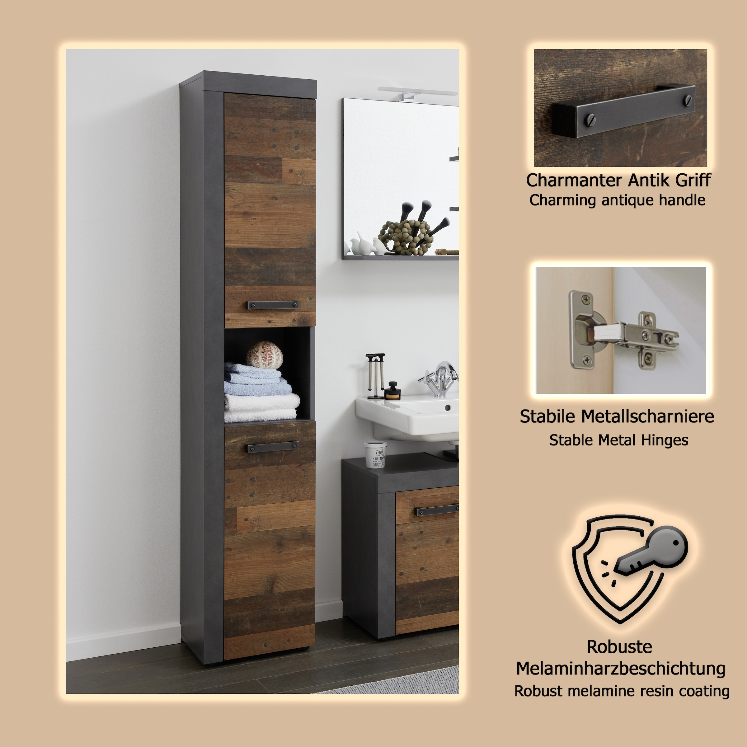 INOSIGN Hochschrank »Ilana«, Hochschrank mit 2 Türen & 1 Fach - (B/T/H) 36/31/184 cm