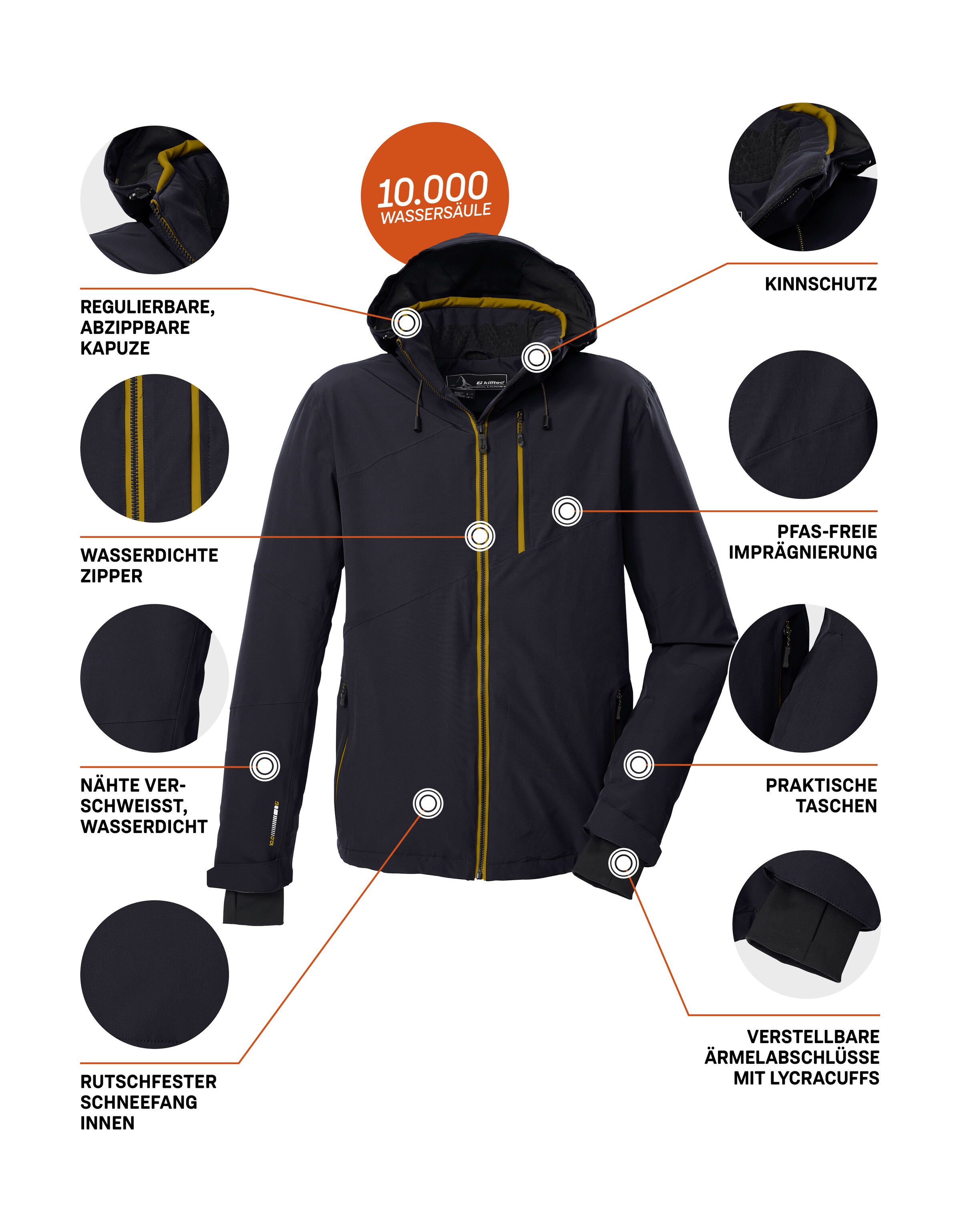 Killtec Skijacke »KSW 24 MN SKI JCKT«, Atmungsaktive, wasser- u. winddichte Funktionsjacke, abnehmbare Kapuze