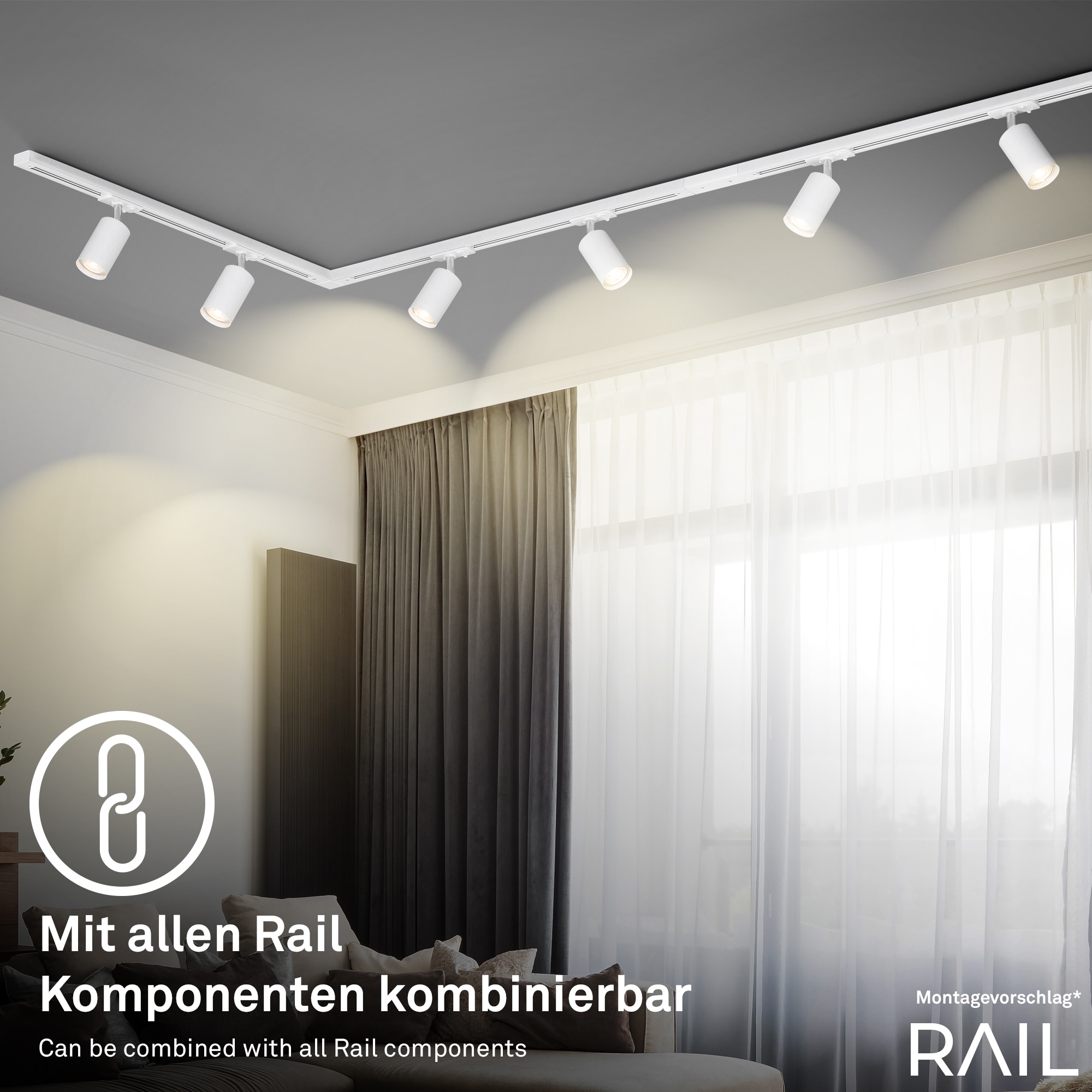 Briloner Leuchten Schienensystem-Verbinder »RAIL« 1 tlg. Eckverbinder 86 mm Weiß Schienensystem Rail Wohnzimmer Büro Küche