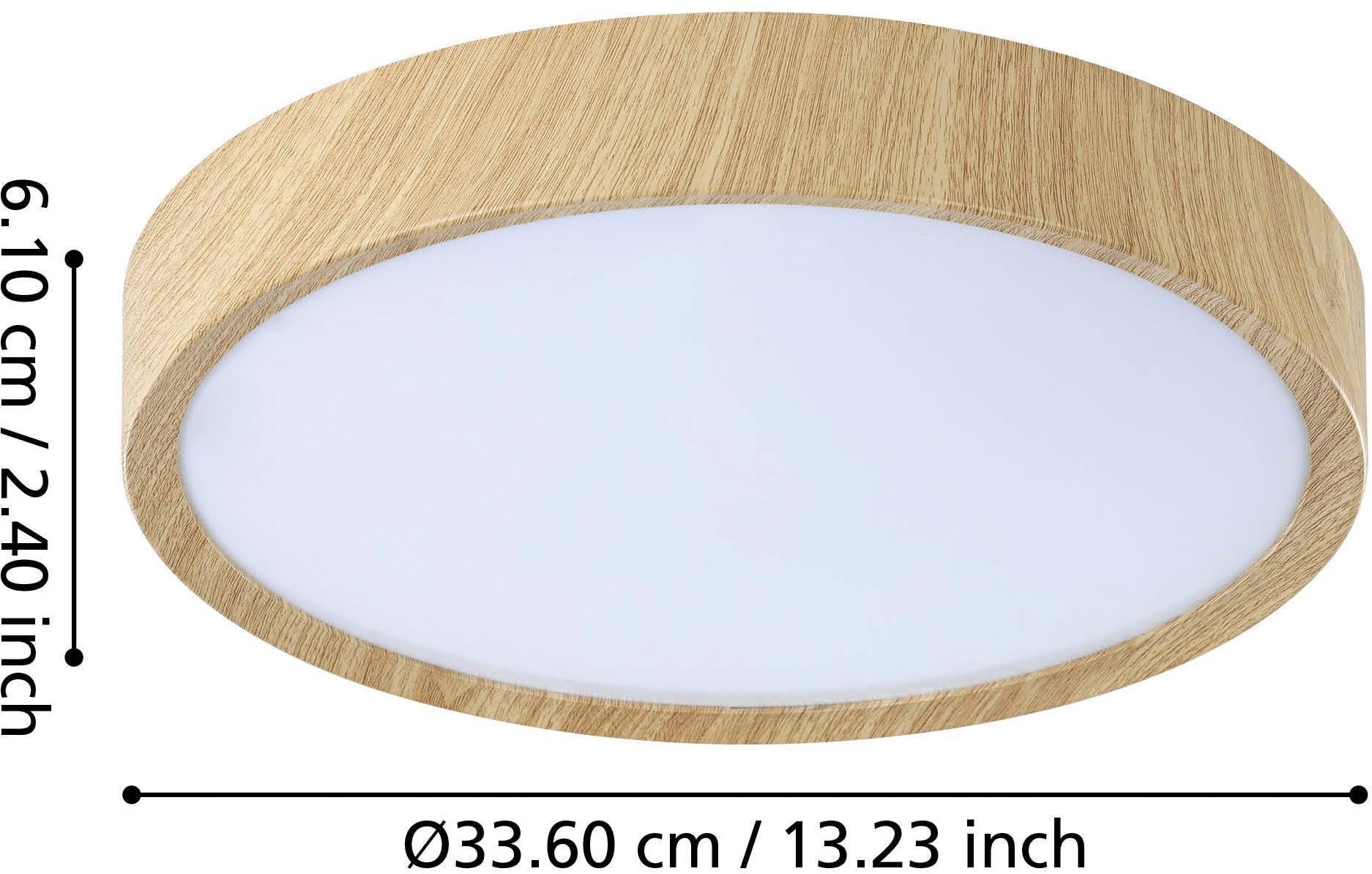 EGLO Deckenleuchte »Musurita Deckenlampe, Deckenleuchte aus Metall und Holz, IP44, Lampe« LED-Modul 1 Stk. Warmweiß Wand-/Deckenleuchte - H6 x Ø34 cm - Holzoptik natur - 14,6W inkl.