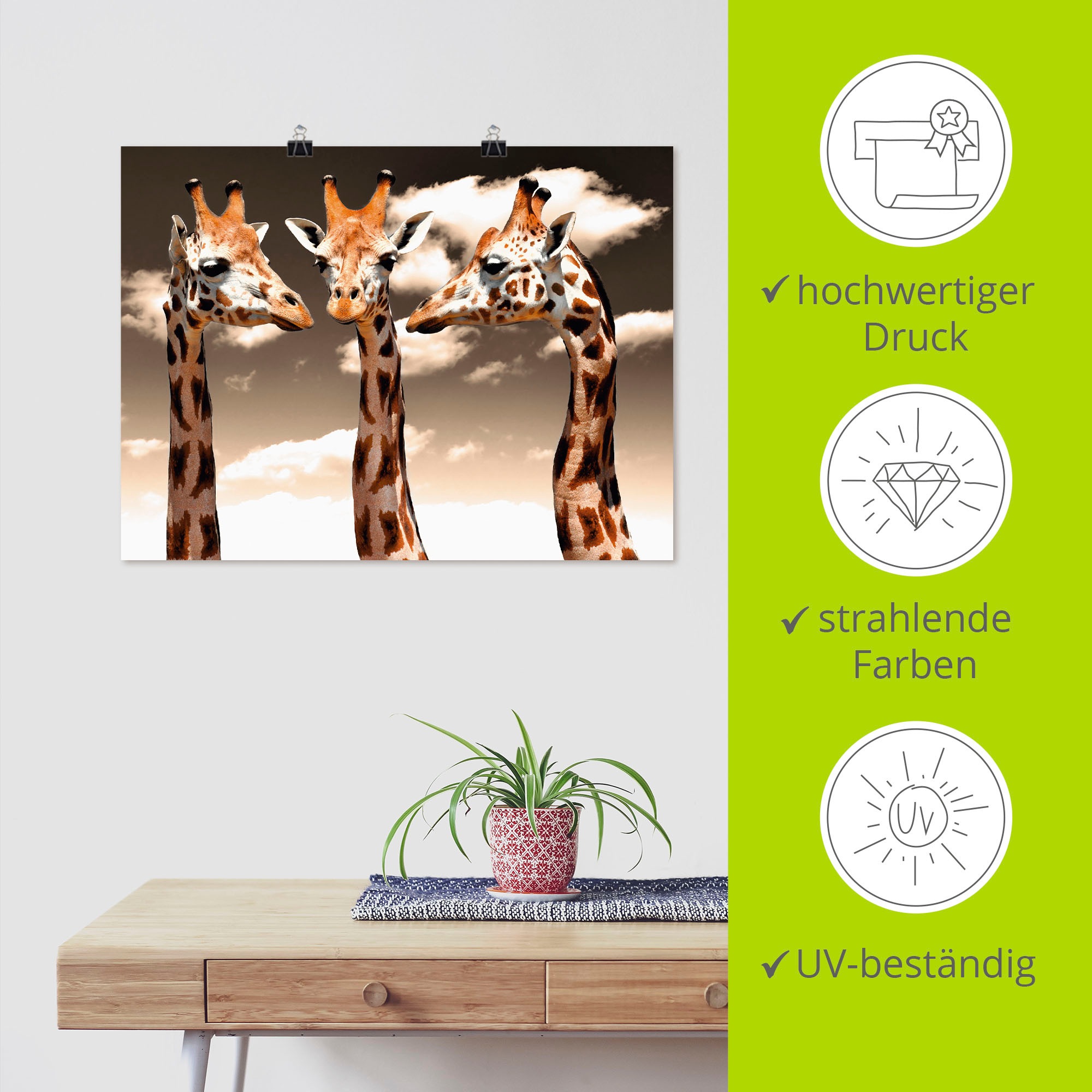 Artland Poster »Giraffe_sepia«, Wildtiere, (1 St.), als Alubild, Leinwandbild, Wandaufkleber oder Poster in versch. Größen