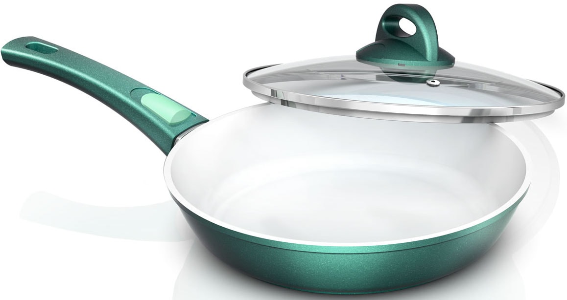 Genius Pfannen-Set »Cerafit Fusion«, Set, 7 tlg., 1x Pfanne (Ø 24 cm, Griff abnehmbar) 1x Glasdeckel (Ø 24 cm) 1x Pfanne (Ø 28 cm, Griff abnehmbar) 1x Glasdeckel (Ø 28 cm) 1x Pfanne (Ø 20 cm, Griff fest) 2x Vlies-Einleger