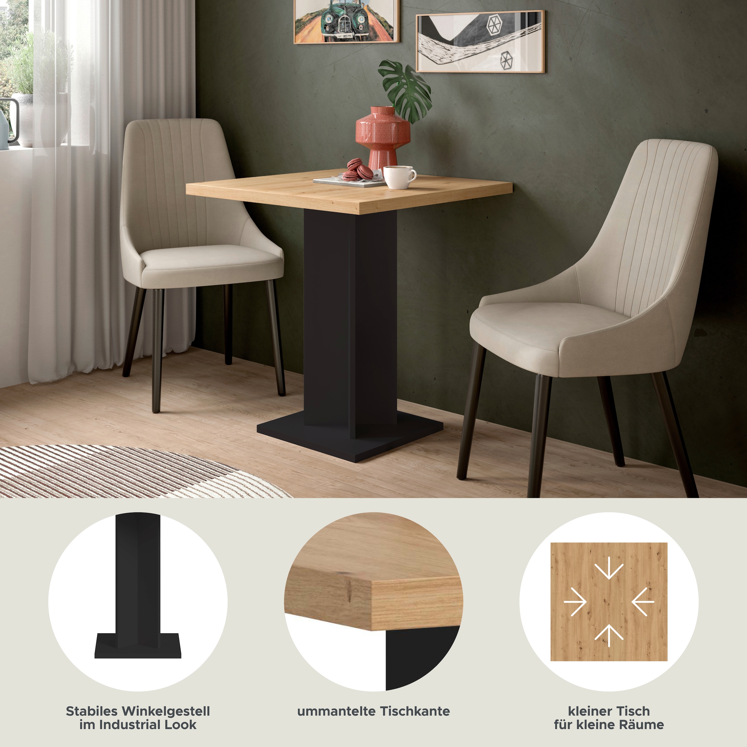 Home affaire Esstisch »GERO, 70x76x70 cm, mit Säulengestell, quadartische Tischplatte« in verschiedenen Ausführungen erhältlich, 1 Stk. tlg. Tisch, Esstisch, Esszimmer, Esszimmertisch, Küchetisch, Bartisch