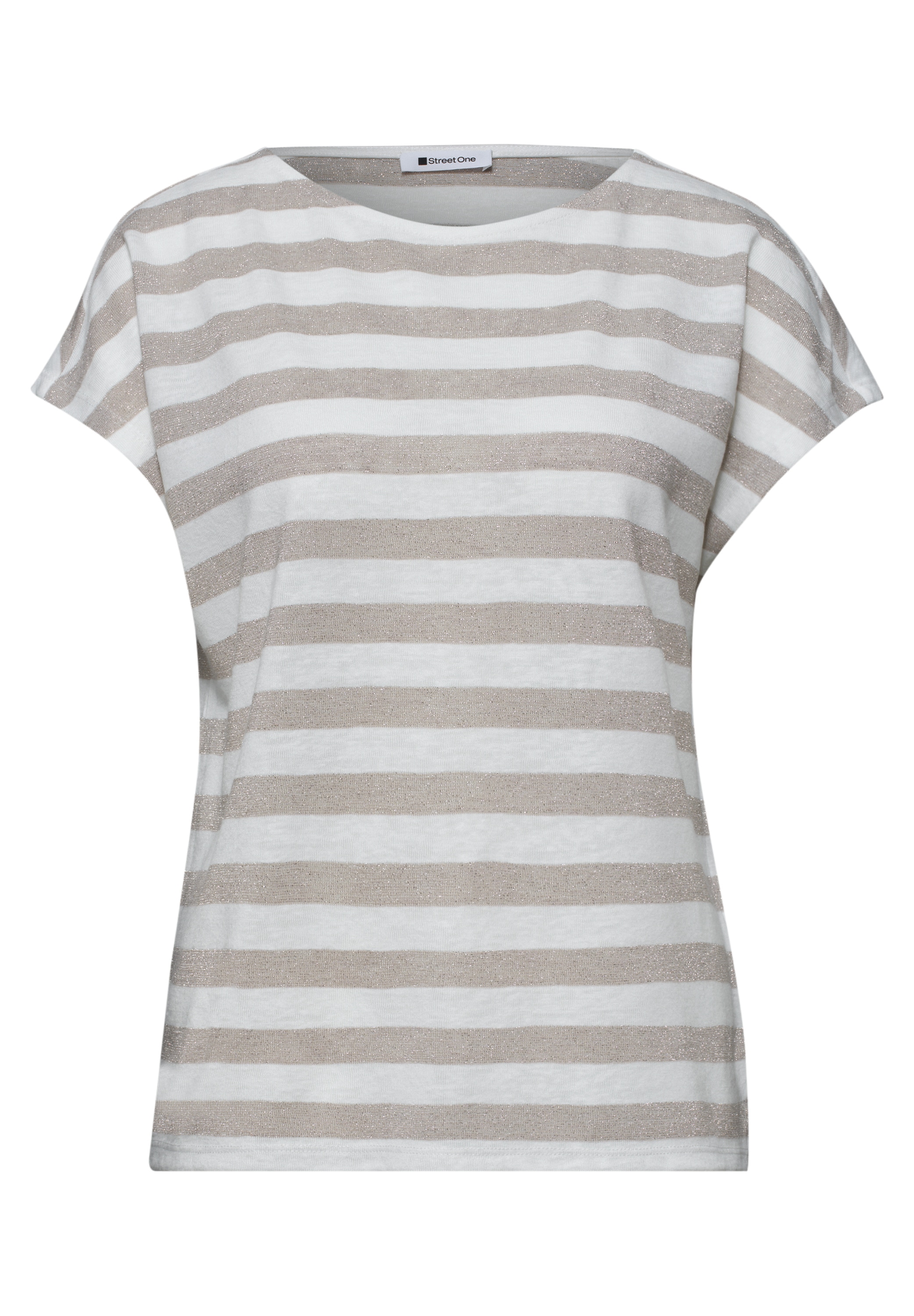 STREET ONE Shirttop Streifenmuster mit Glitzerdetails, seitliche Schlitze