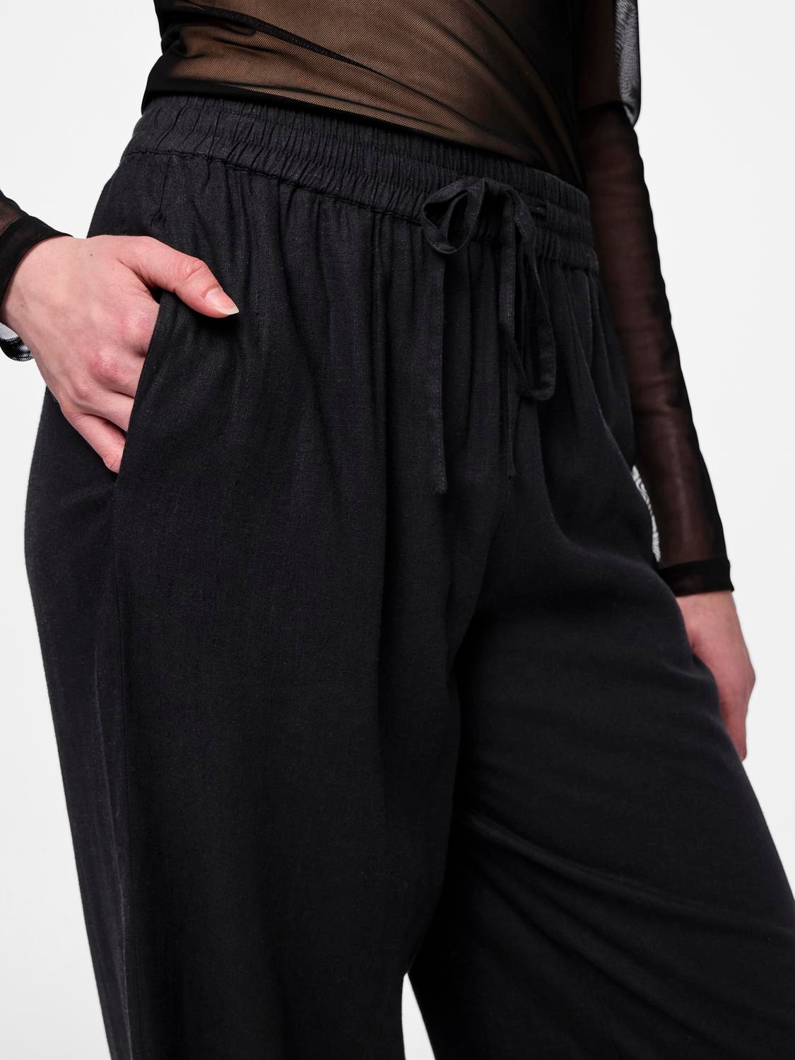 pieces Schlupfhose »PCPIA HW WIDE PANTS WVN NOOS«, mit Leinen