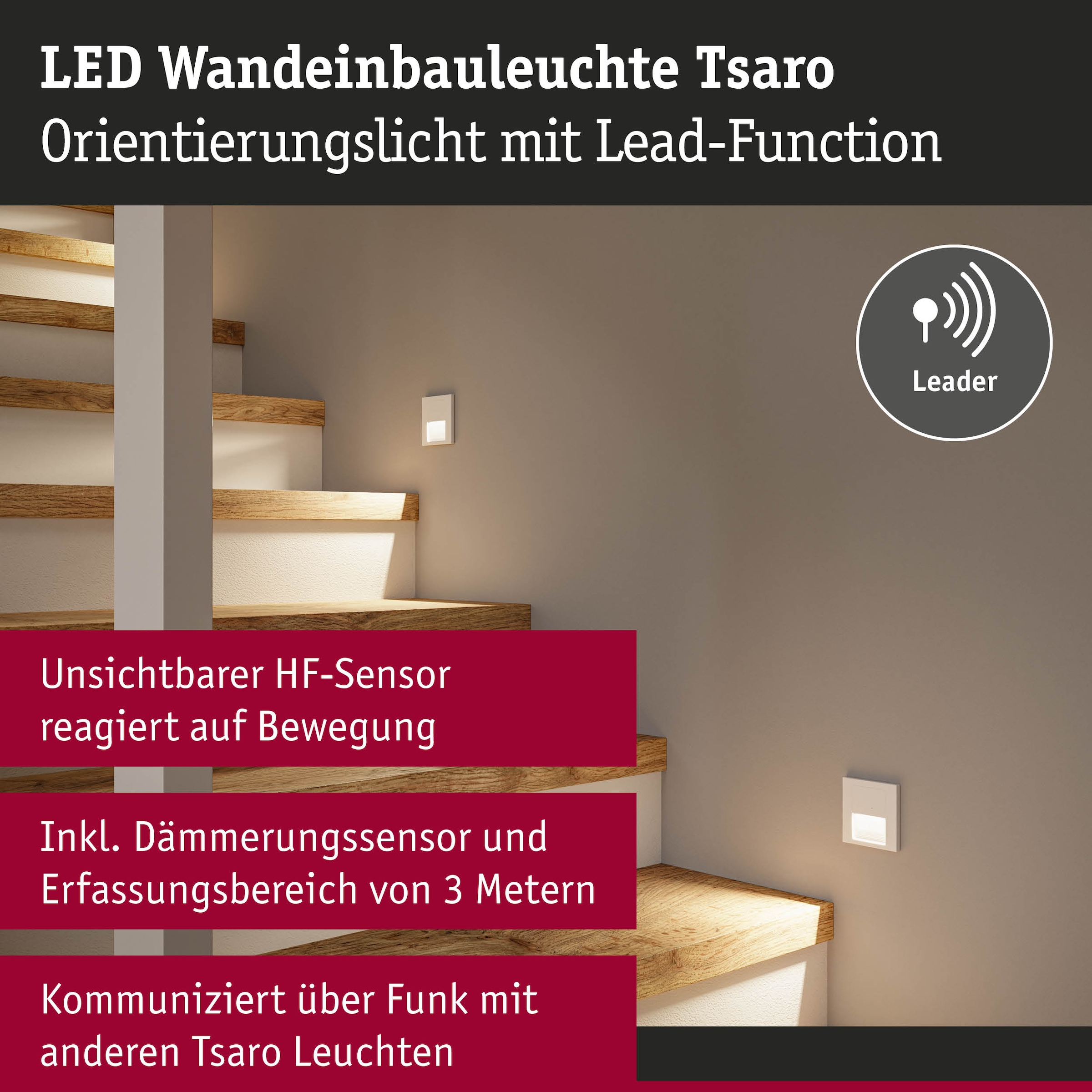 Paulmann LED Einbauleuchte »LED Wandeinbauleuchte Tsaro eckig 80x36mm« 1 Stk. Warmweiß