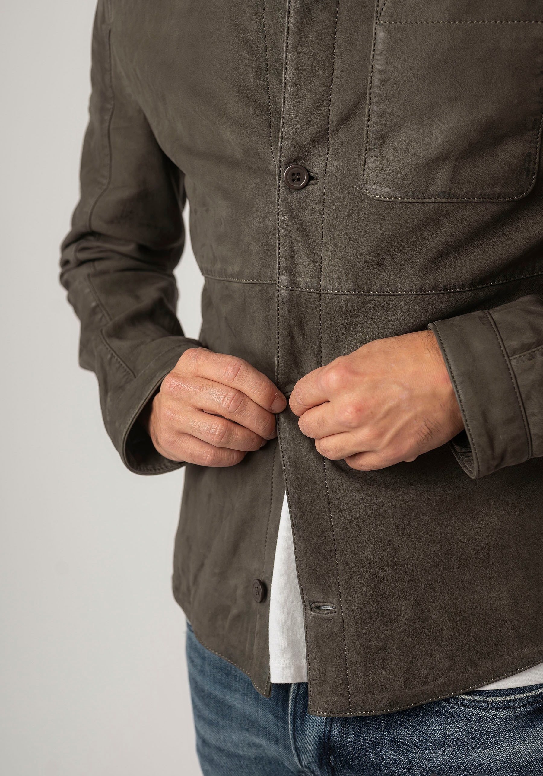Mauritius Lederjacke »MMJemmo«, mit Hemdblusenkragen, Knopfleiste