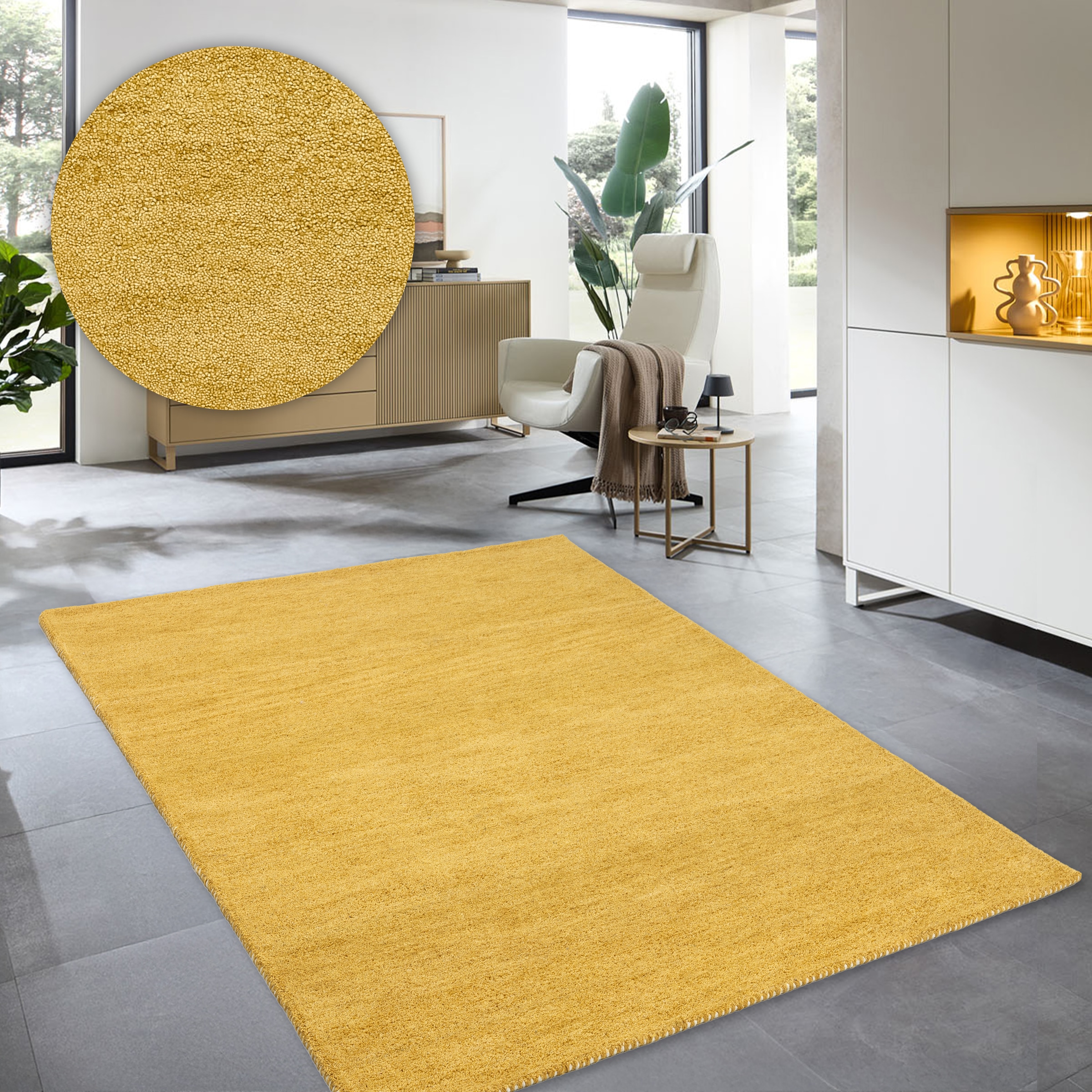 THEKO Wollteppich »Gabbeh Uni, Handgefertigt, meliert, auch als Läufer erhältlich, Wolle« rechteckig 14 mm Höhe Schlafzimmer, Wohnzimmer, Esszimmer, auch als Läufer oder rund