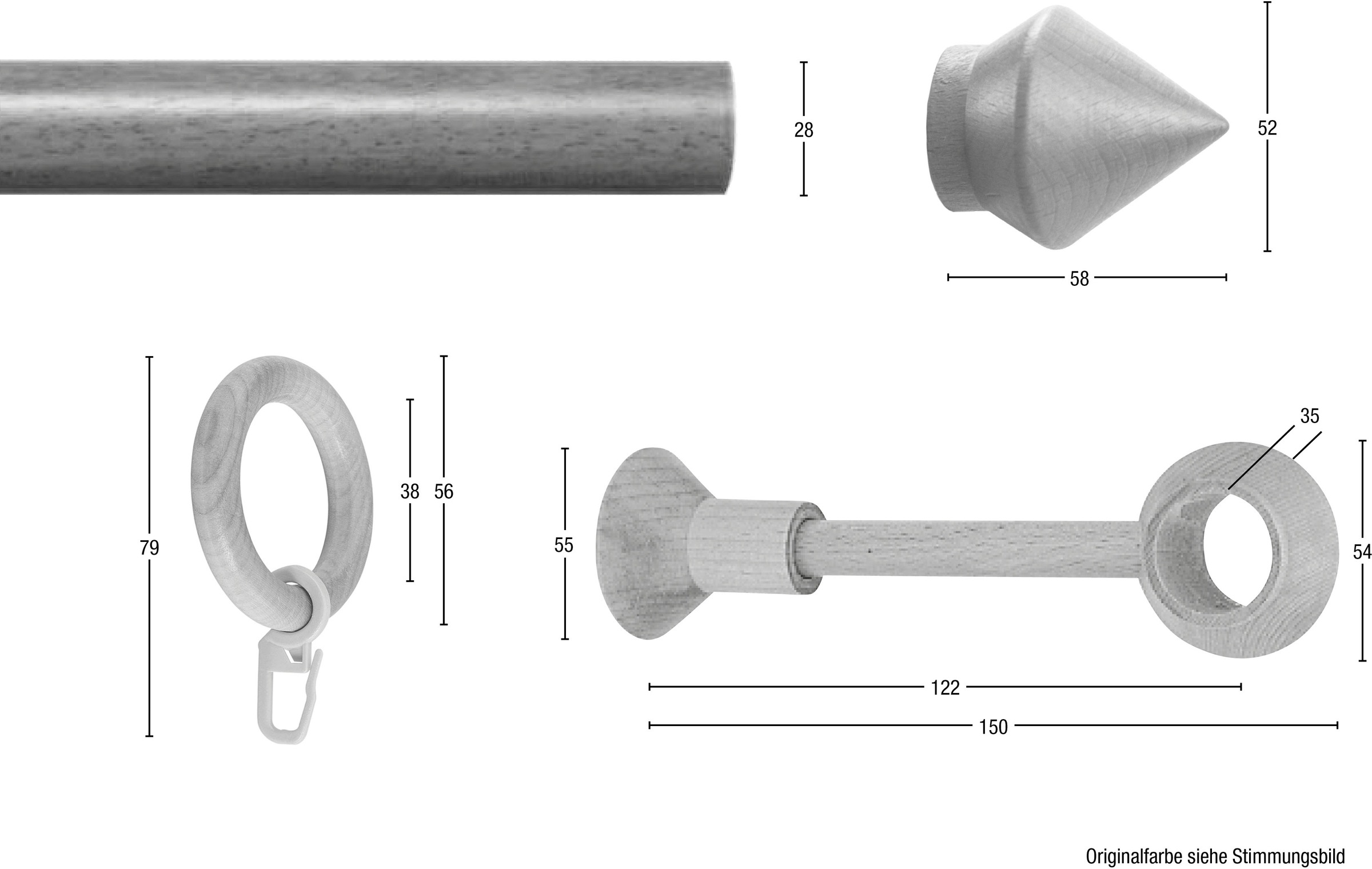 GARESA Gardinenstange »Palmo« Ø 28 mm 1 läufig-läufig Wunschmaßlänge Vorhanggarnitur aus Holz, verlängerbar, mit Ringe/2 Lauf Gleiter