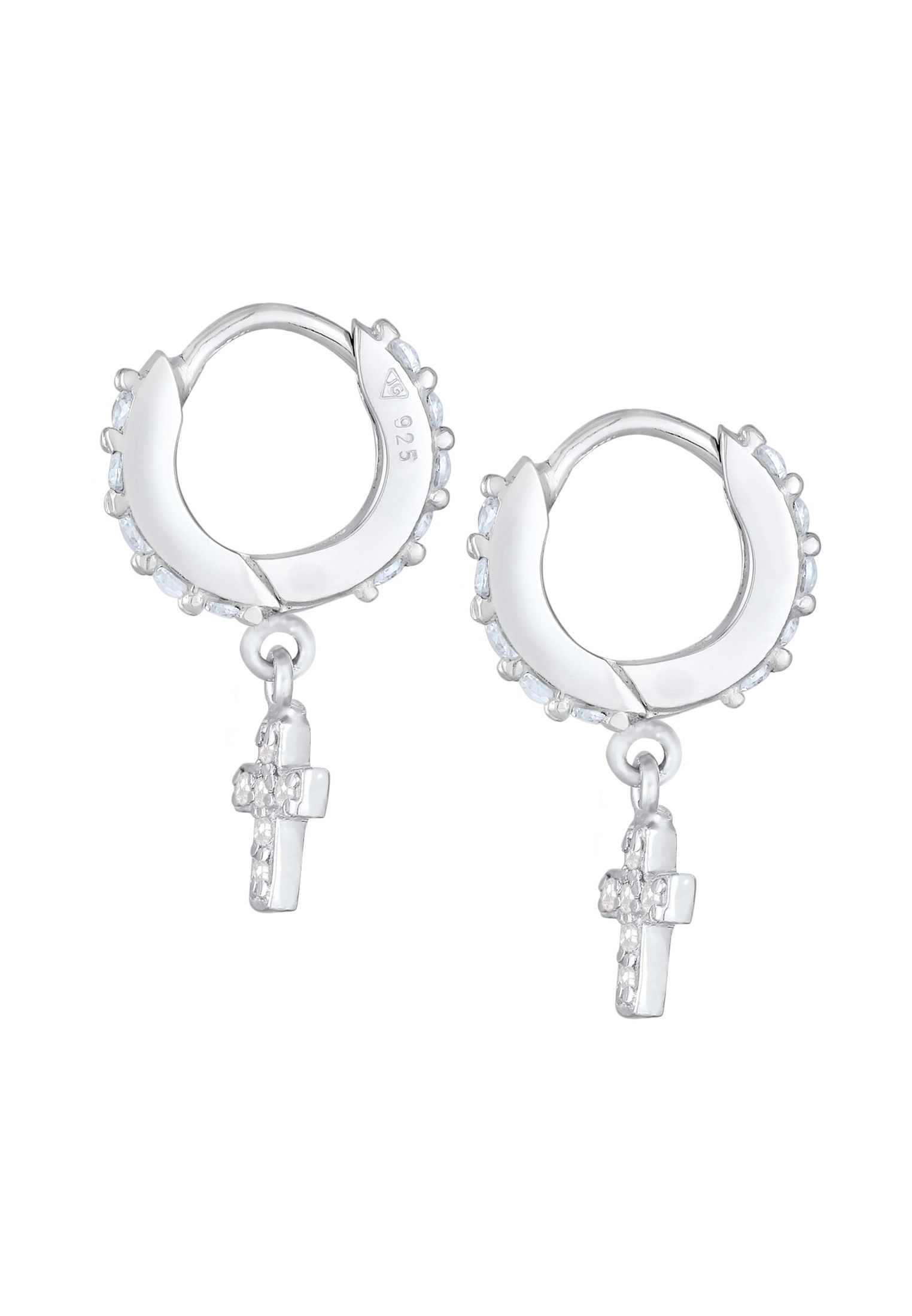 Elli Paar Creolen »Ohrringe Huggie Hoops Creolen Kreuz Zirkonia 925 Silber«