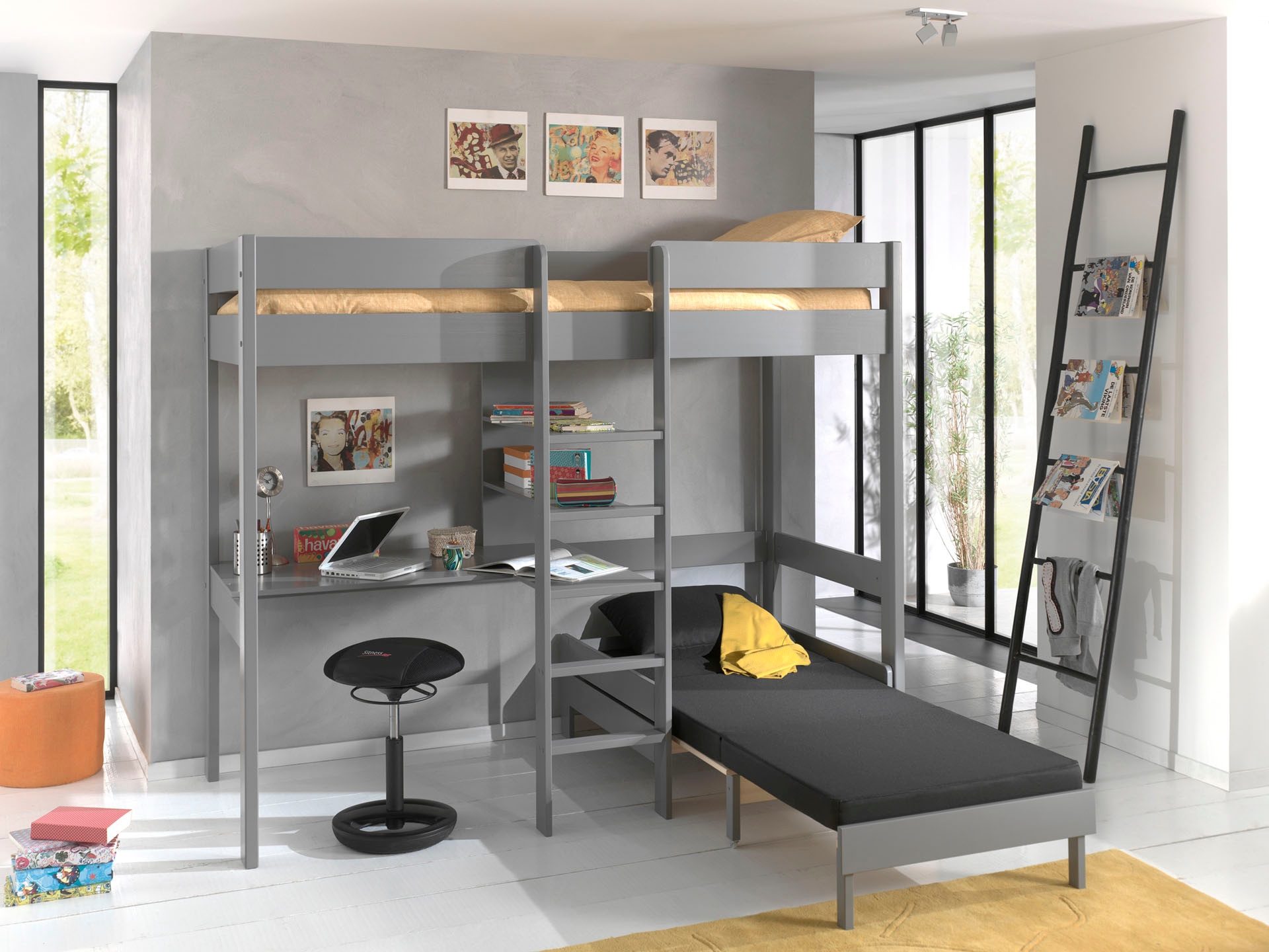 Vipack Hochbett »Pino«, (Made in Europe), mit Sessel, Schreibplatte und Regal