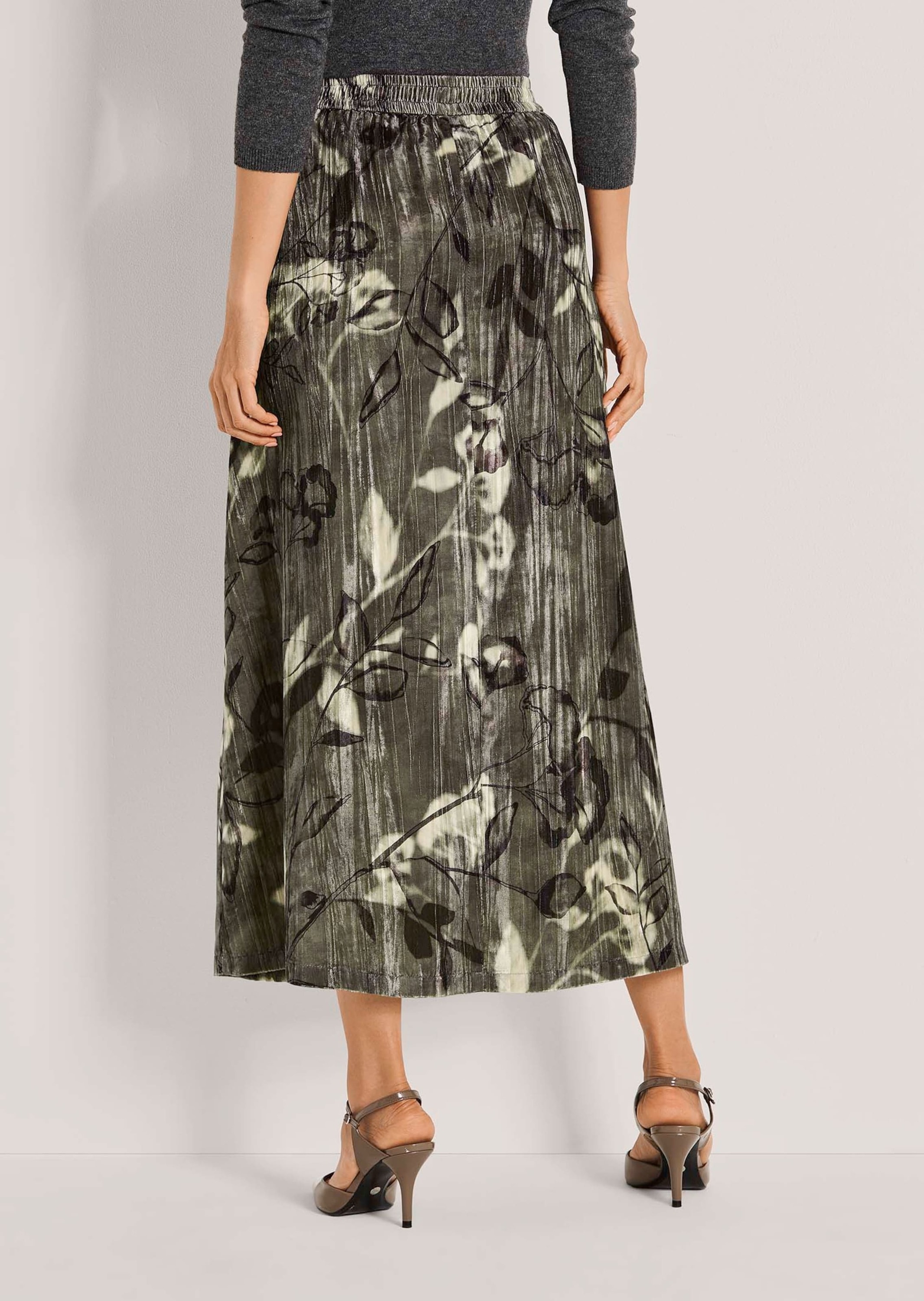 MADELEINE Midirock »Samtrock Eleganter Midirock mit floralem Design« Samtrock in Midilänge mit floralem Print