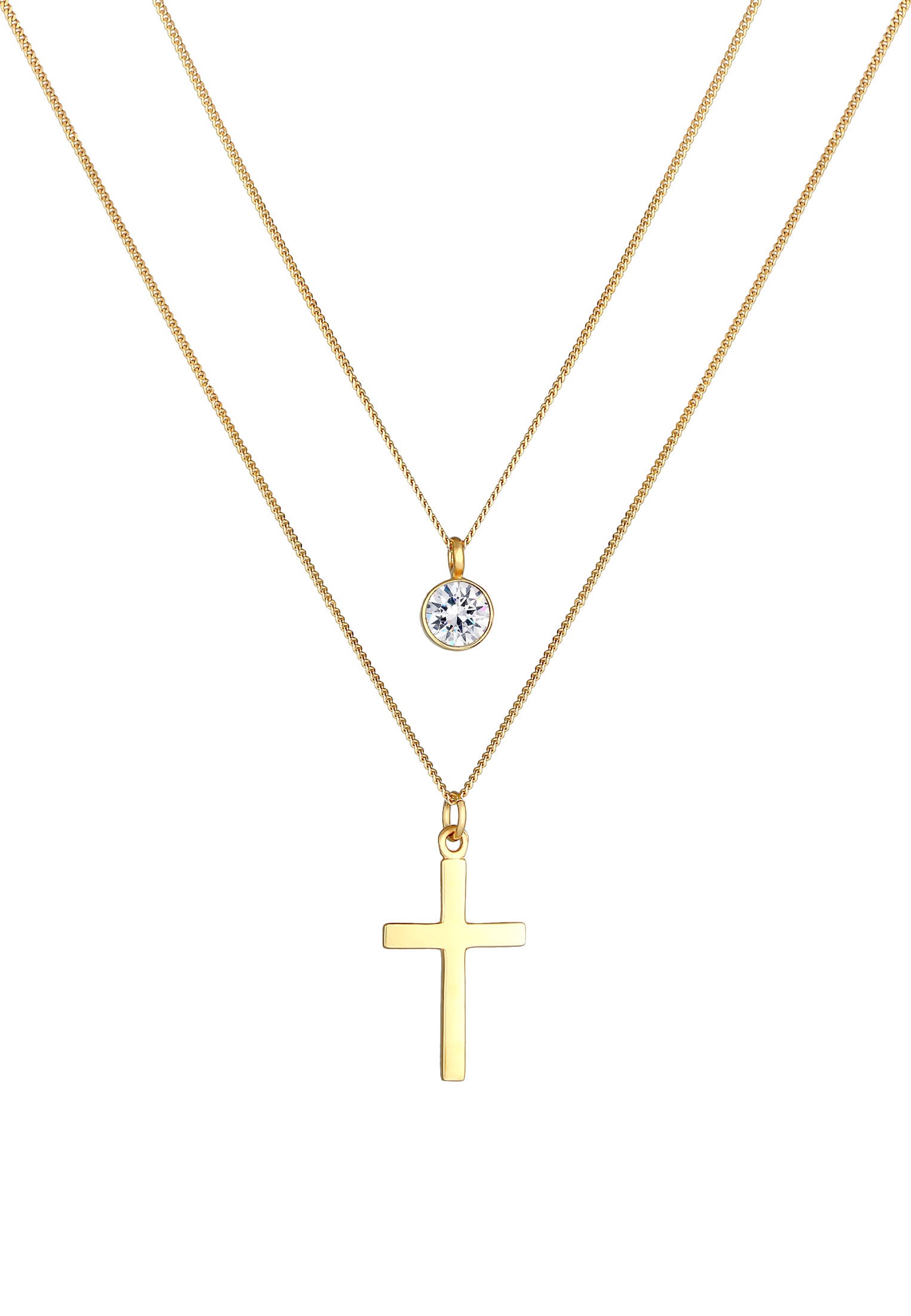 Elli Silberkette »Halskette Layer Kreuz 925 Silber, mit Kristallen von Swarovski®«