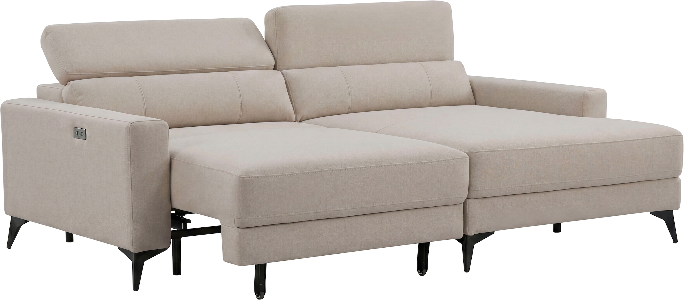 OTTO home Ecksofa »LEWII, L-Form, 225 cm - elektr. Schlafsofa und Sitztiefenverstellung« mit USB A/C-Anschluss. Federkern, verstellbaren Kopfstützen, Webstoff