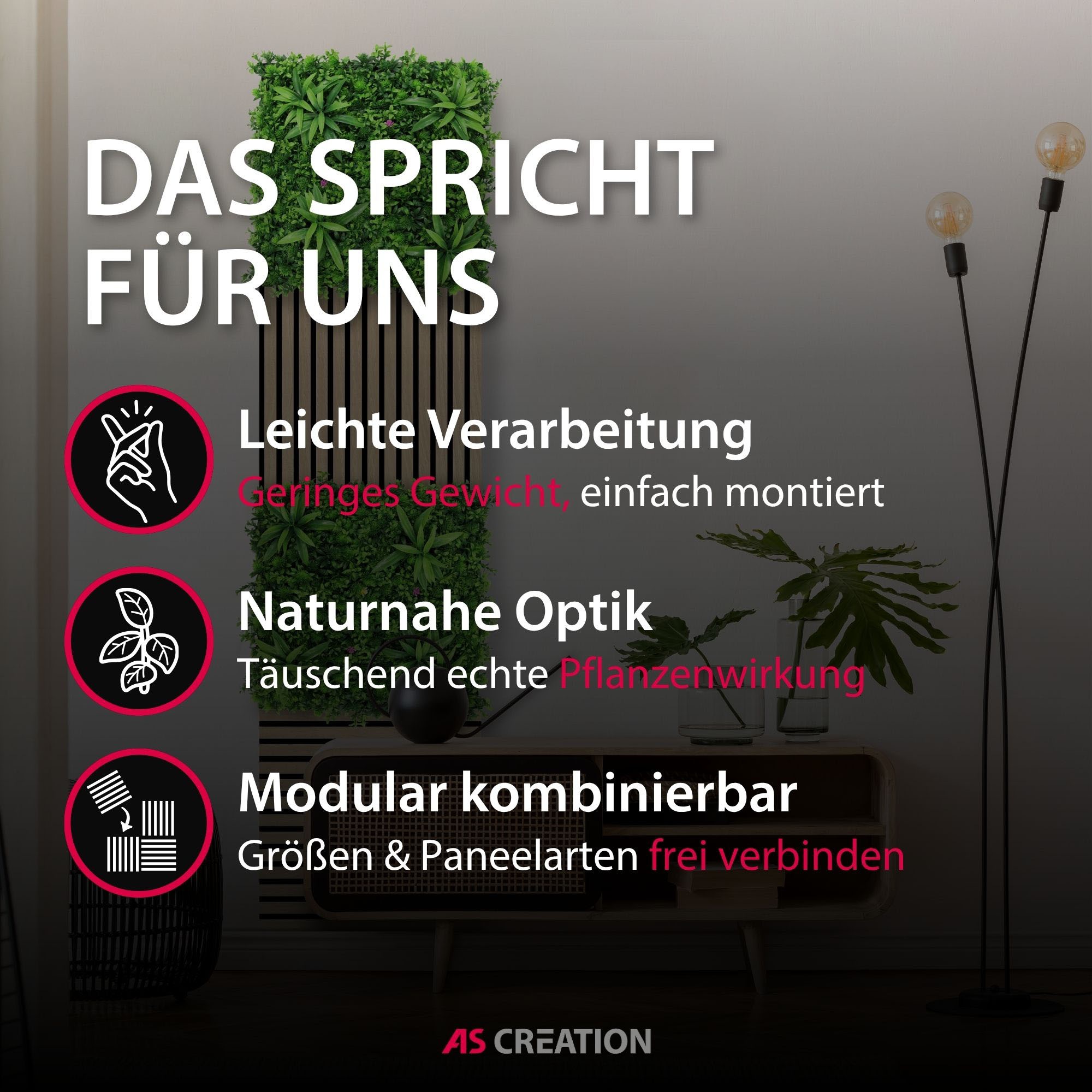 Architects Paper Wandpaneel »A.S. Création Modular Wall Wandpaneel Pflanzenoptik« 1 tlg. Kunstpflanzen auf rPET-Filz für farbstarke botanische 3D-Wände