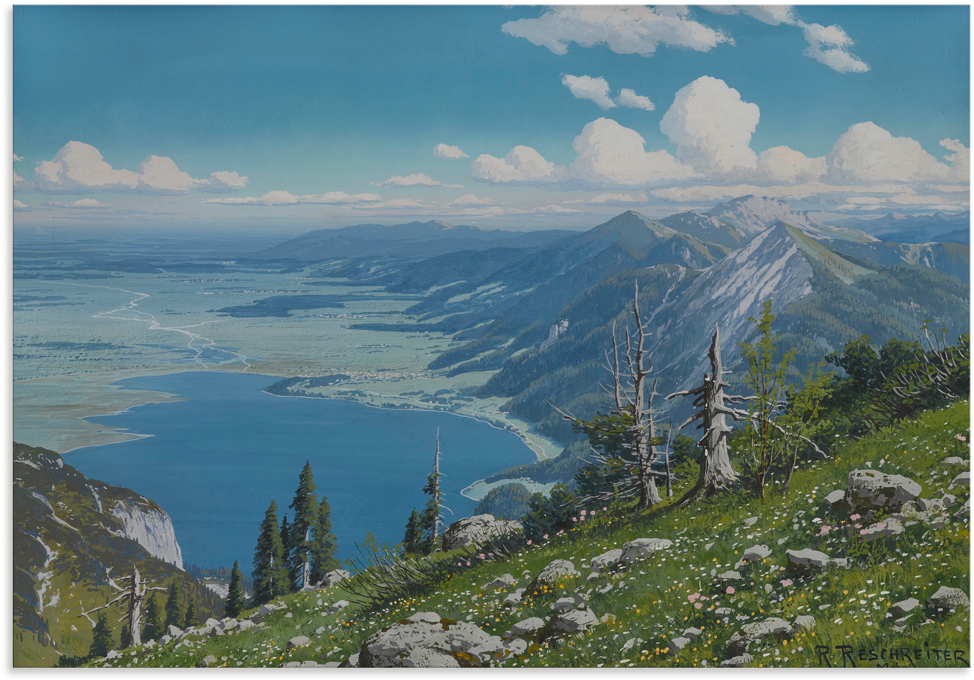 Artland Wandbild »Der Kochelsee vom Herzogstand.«, Berge & Alpenbilder, (1 St.), in vielen Größen & Produktarten - Alubild / Outdoorbild für den Außenbereich, Leinwandbild, Poster, Wandaufkleber / Wandtattoo auch für Badezimmer geeignet