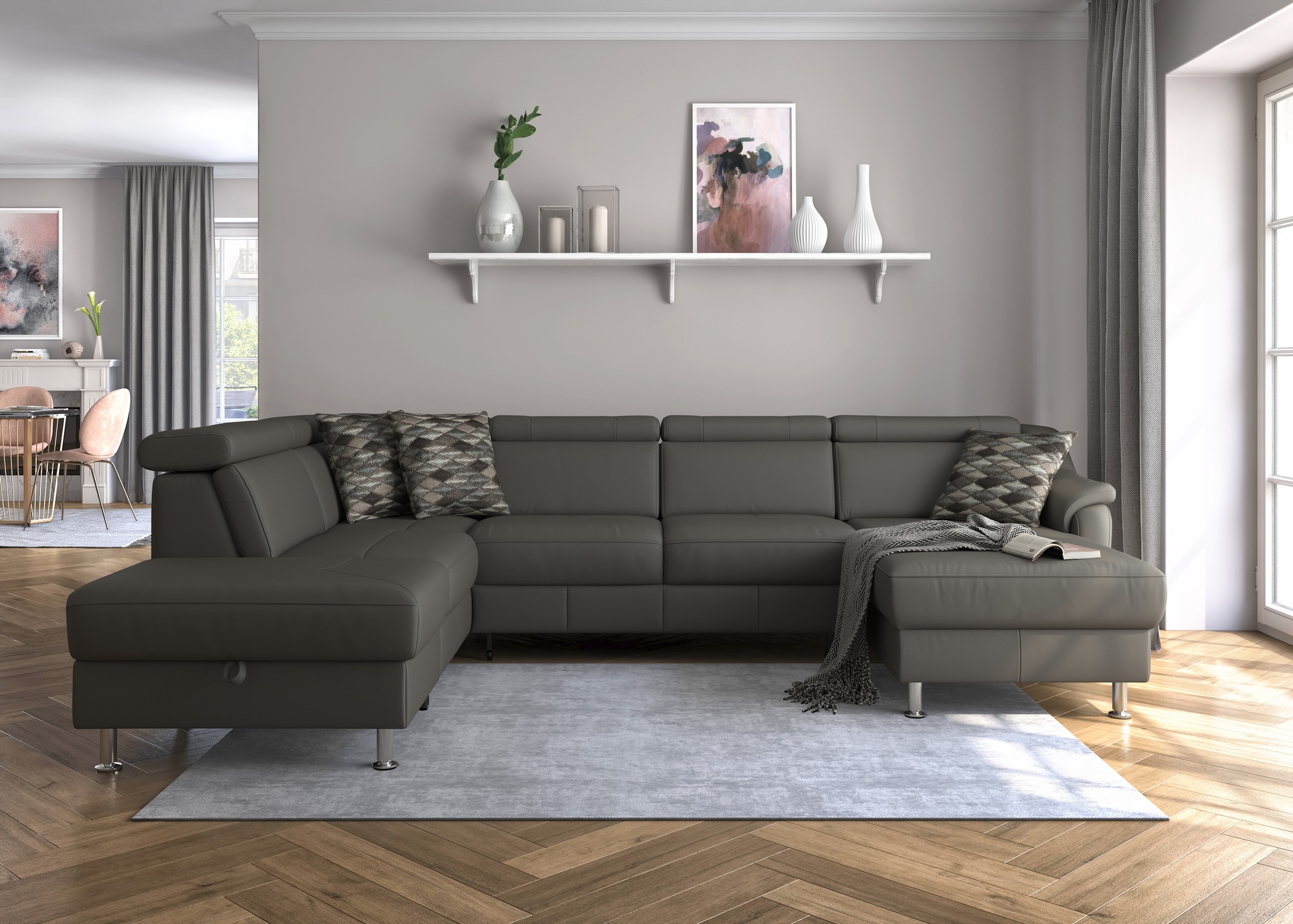 sit&more Wohnlandschaft »Freetown U-Form«, Kopfteilverstellung und Federkern, wahlweise mit Bettfunktion