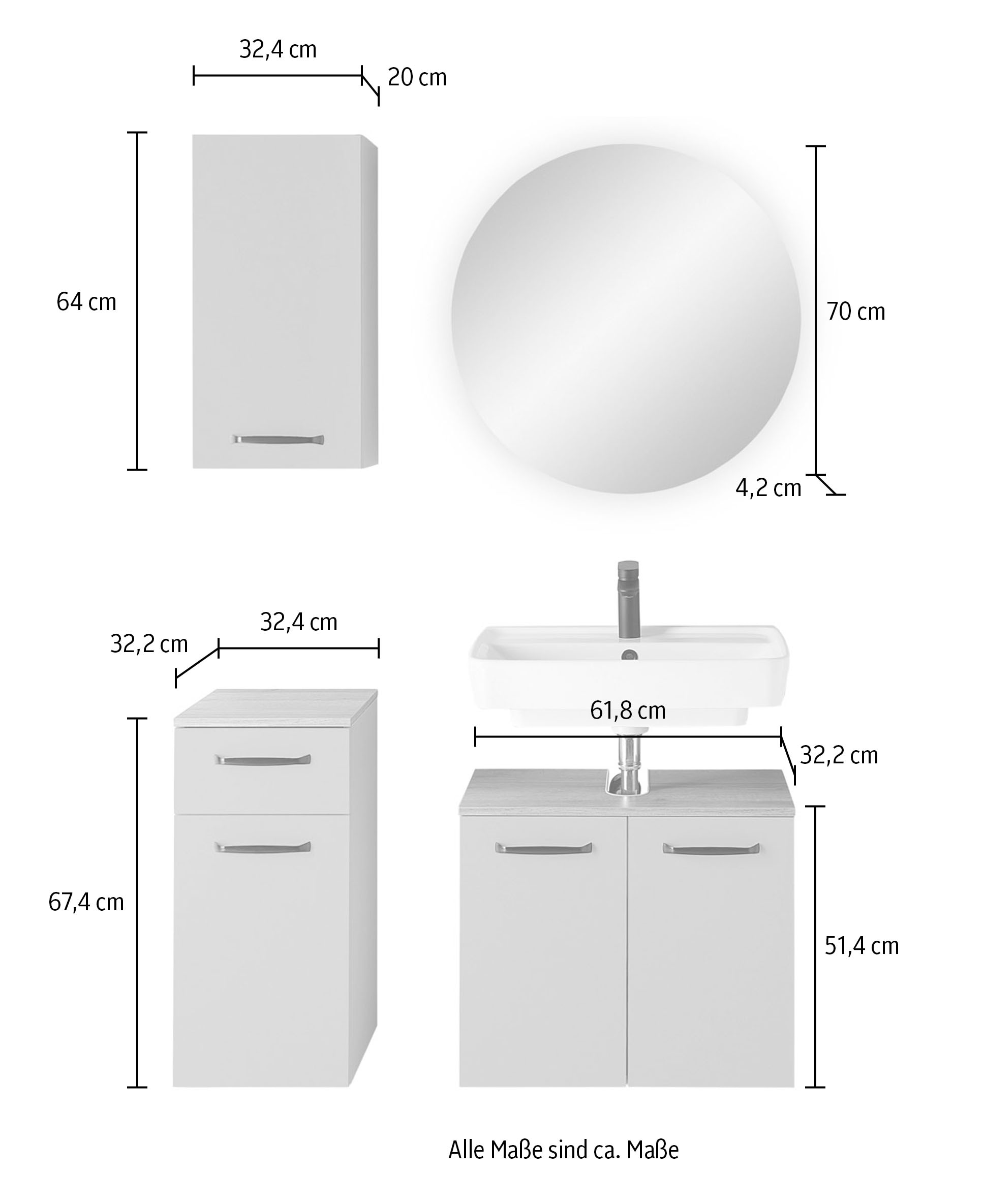 Saphir Badmöbel-Set »Quickset 500, Waschbeckenunterschrank mit Spiegel« 4 Stk. tlg.