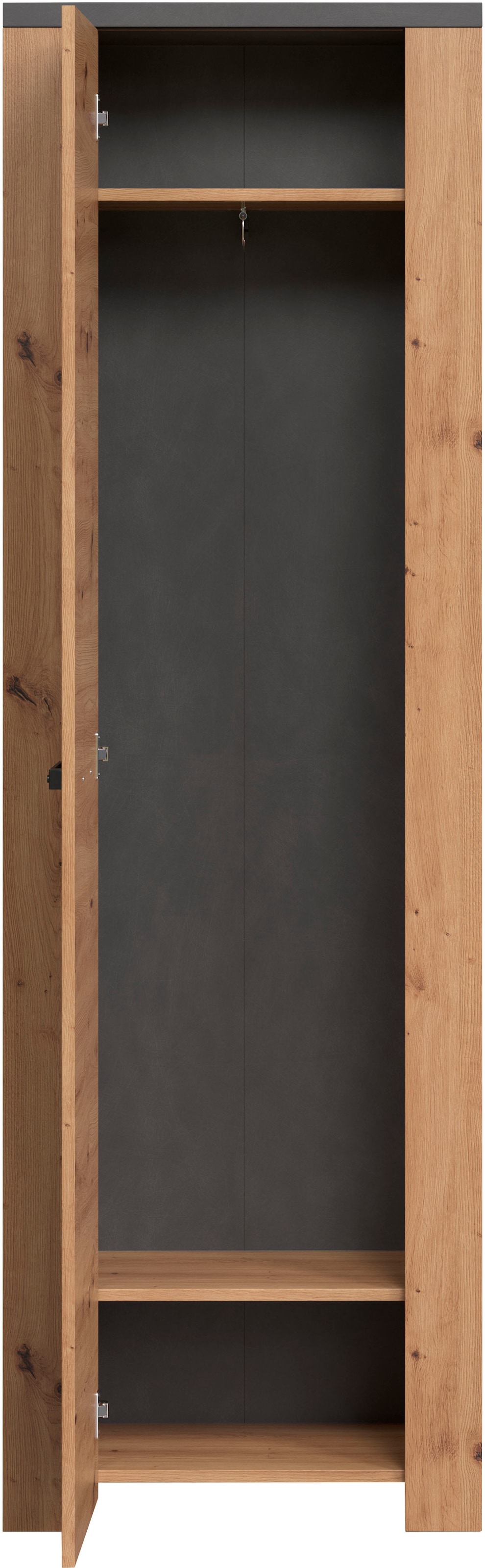 Home affaire Garderobenschrank »Ambres Inkl. ausziehbarer Kleiderstange«, (1 St.), matte Echtholzoptik, ca. 62 cm breit, ausziehbare Kleiderstange