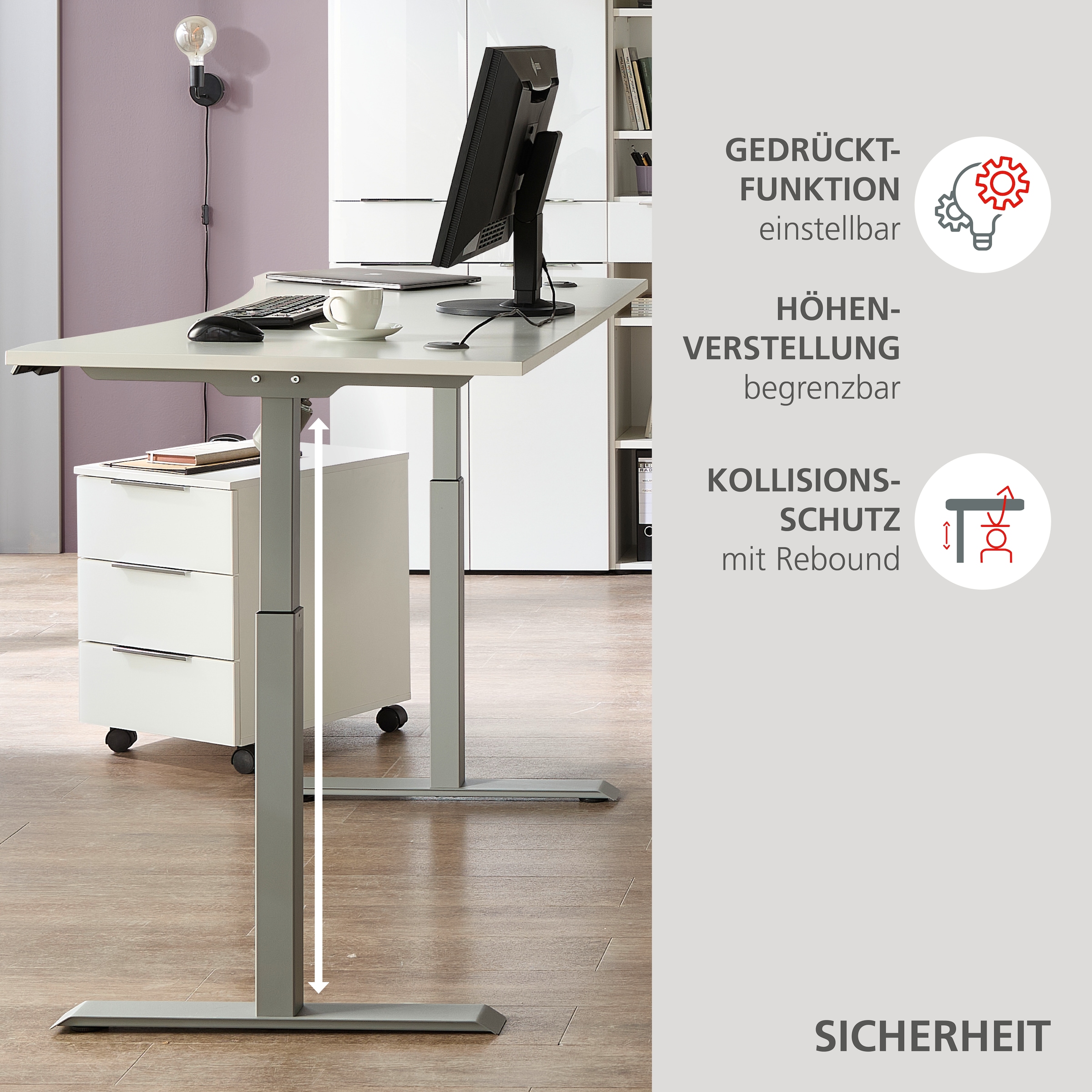 Innostyle Schreibtisch »Schreibtisch Santorin, 160/72/77 cm ( B/H/T)« 1 Stk. tlg. mit Motor zur Höhenverstellung (72-120 cm) mit Memory-Funktion