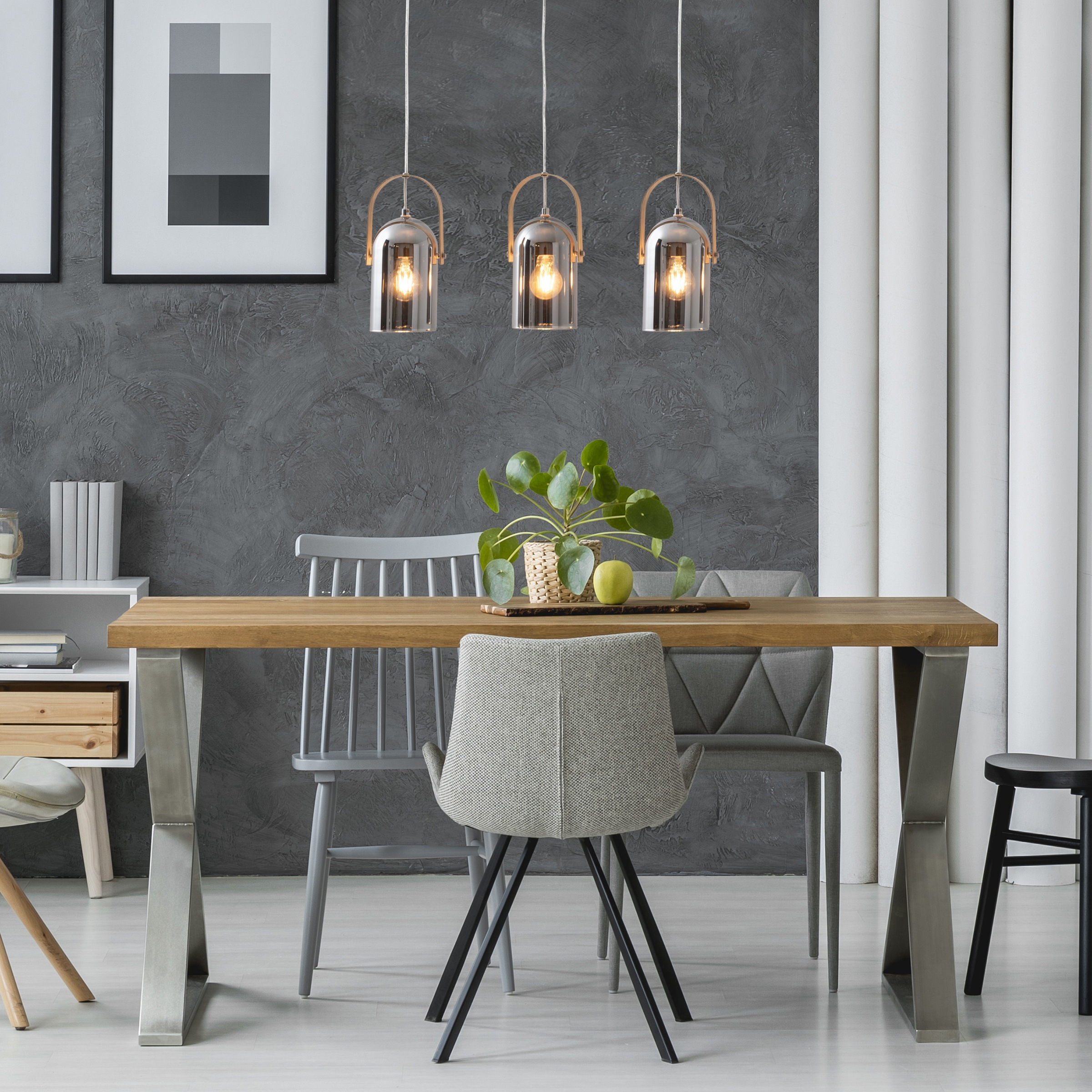 näve Pendelleuchte »Vidrio«, 3 flammig, Leuchtmittel E27 | ohne Leuchtmittel-Leuchtmittel wechselbar, E27 max. 40W, silber/verspiegelt/natur/chrom/rauchglas