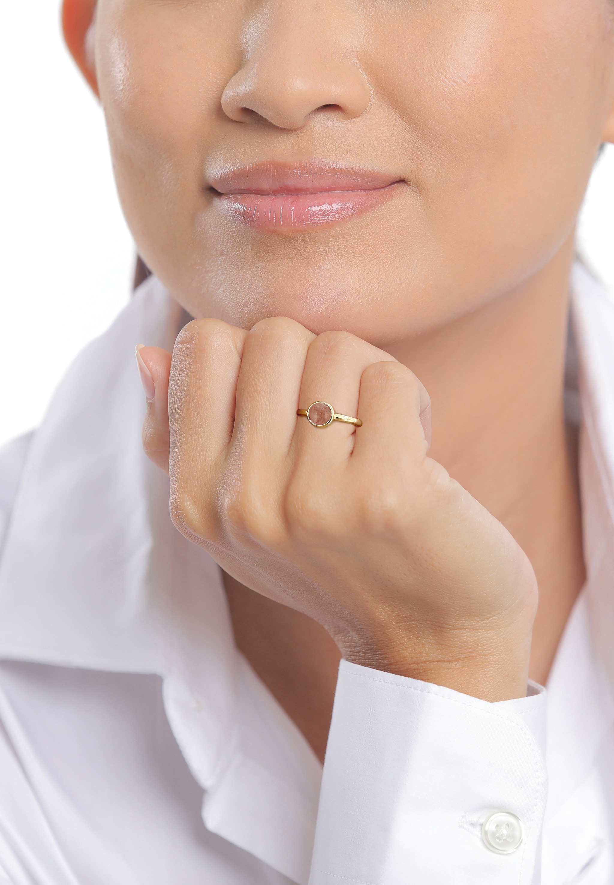 Elli Premium Silberring »Ring Stein Rund Feldspat Orange 925 Sterling Silvber Vergoldet«