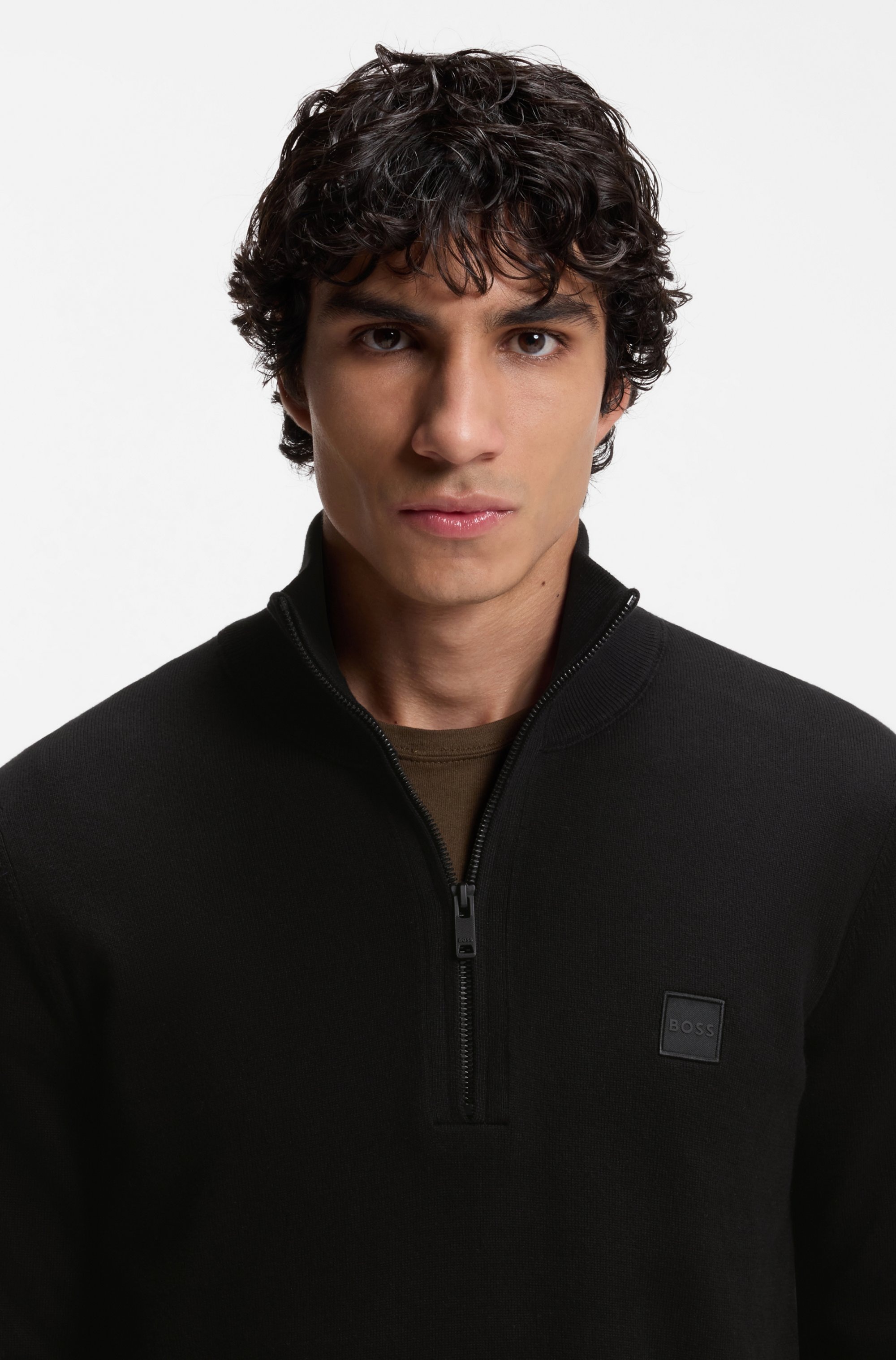 BOSS ORANGE Rollkragenpullover »Kanobix« Regular fit, Stehkragen mit Reißverschluss, Ton-in-Ton Logo