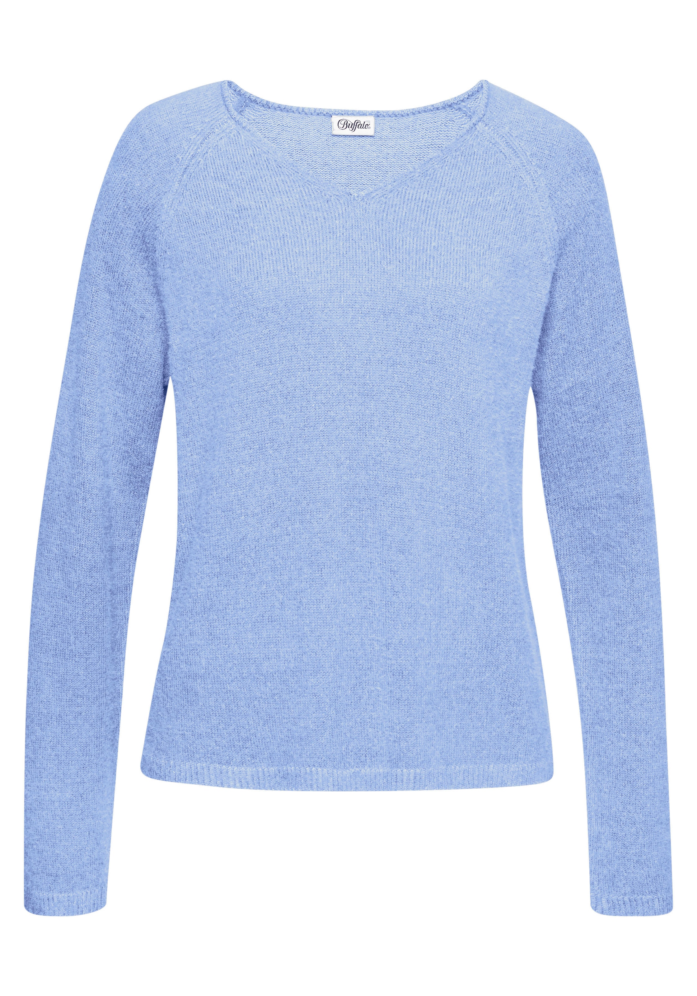 Buffalo V-Ausschnitt-Pullover, mit modischer Melange-Optik, weicher Strickpullover, elastisch