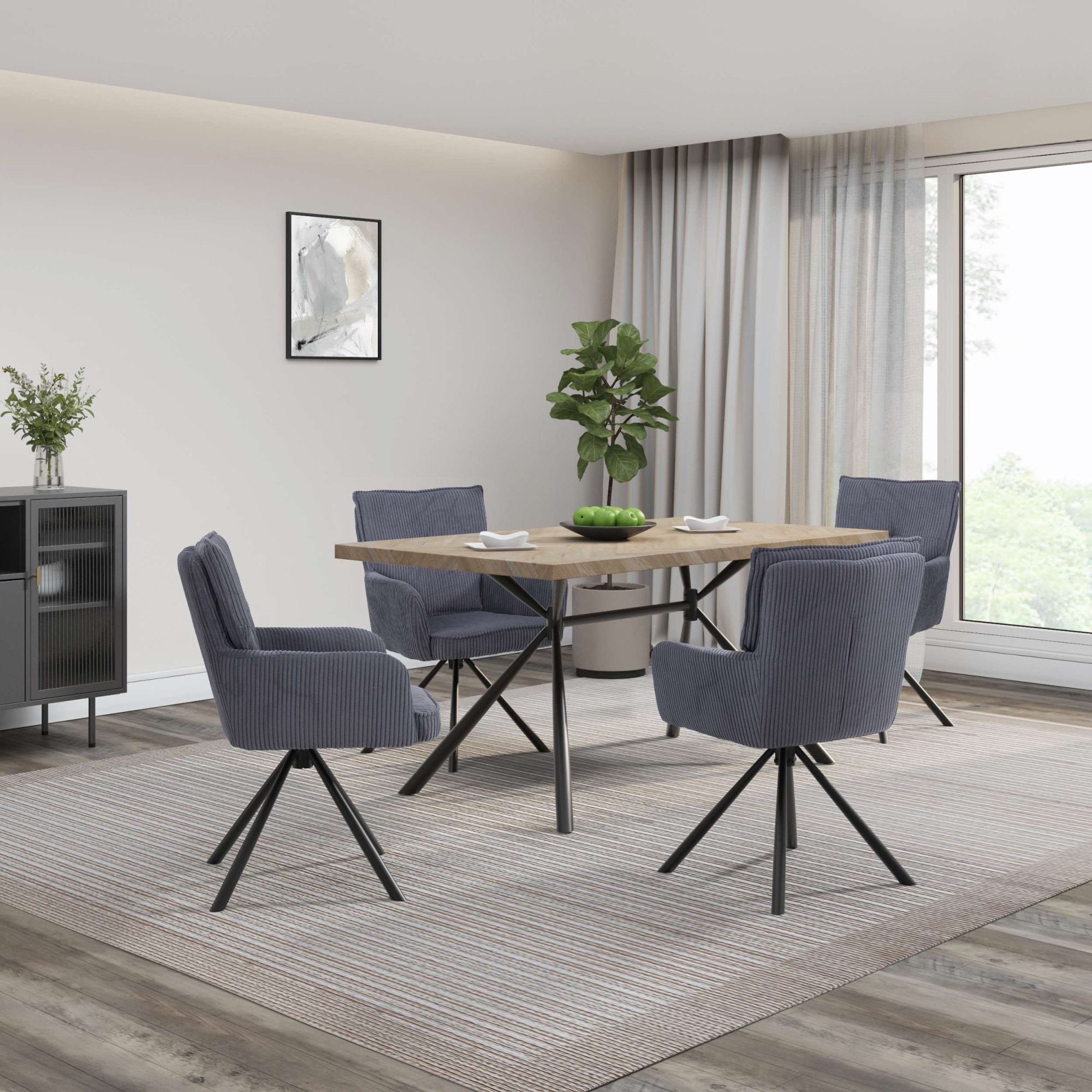 OTTO home Esstisch »Larchant« Tischplatte in Fischgrätoptik, schwarze Metallbeine, Höhe 76 cm