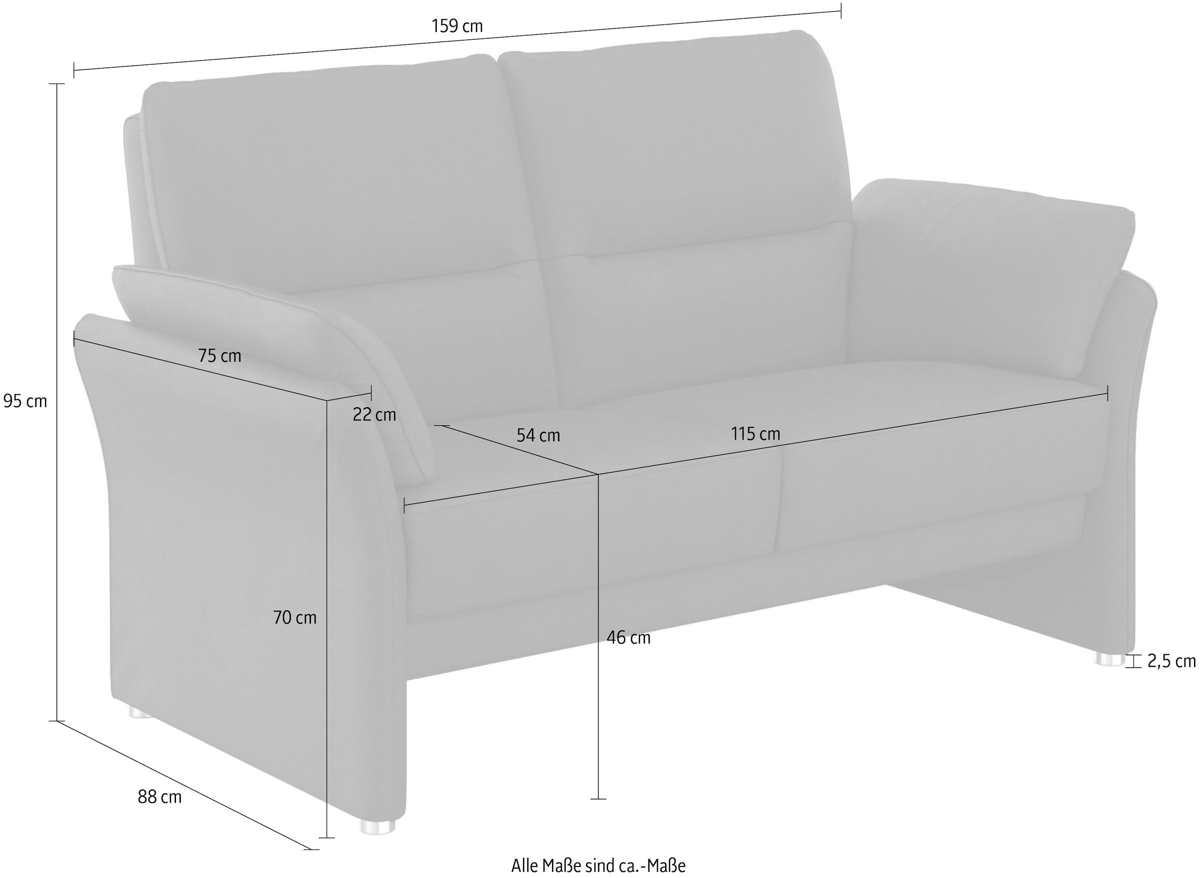 DOMO collection 2-Sitzer »Pina, schmale Armlehnen, mit Federkern, kompakt & elegant«, Hoher Sitzkomfort, Luxus-Microfaser Lederoptik, petrol, Breite 159 cm
