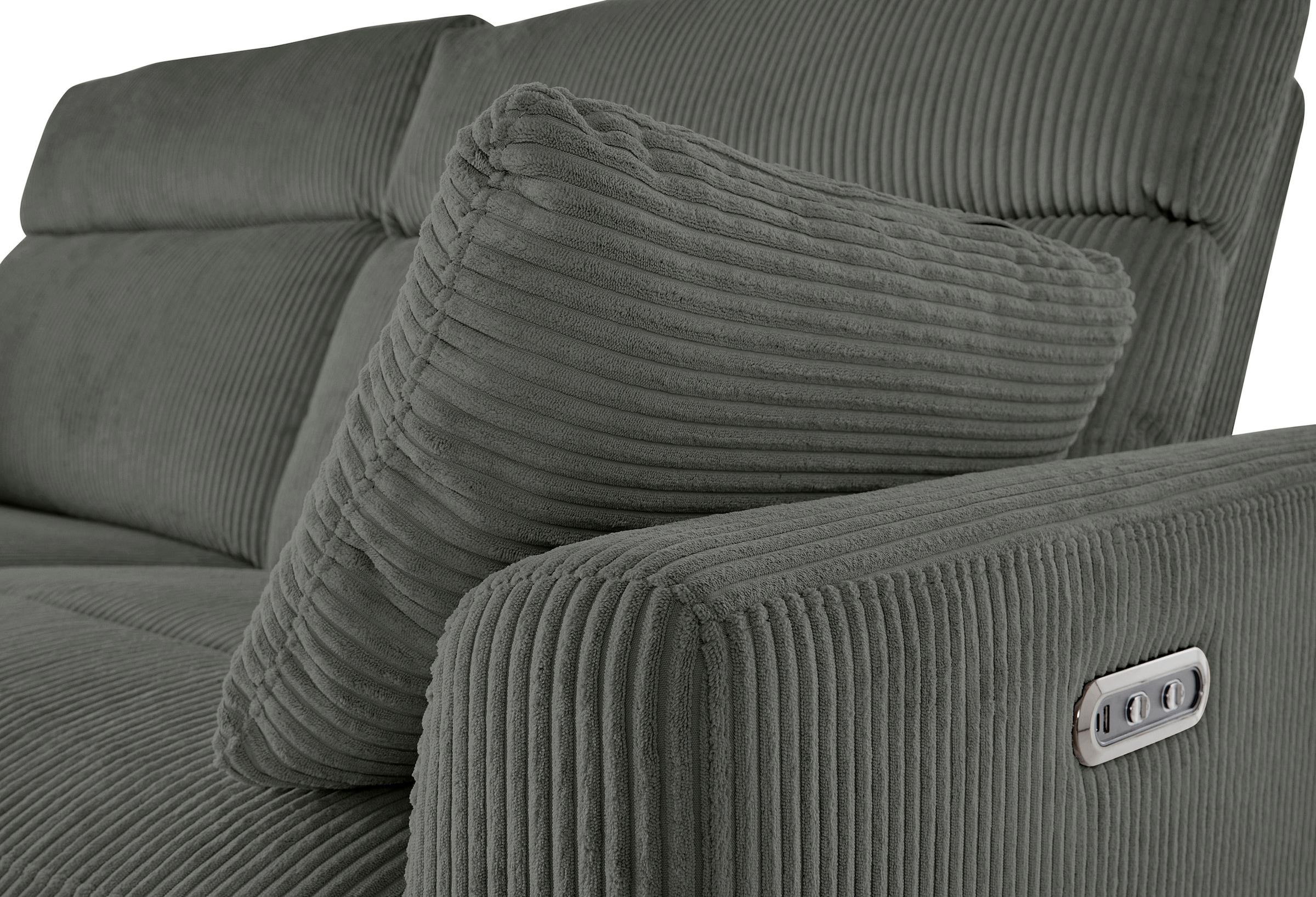 INOSIGN Ecksofa »JENNA, L-Form,  209cm, manuelle u. elektrische Funktion, mit USB A/C,« Liegefunktion 105°-150°, Federkern, Cord