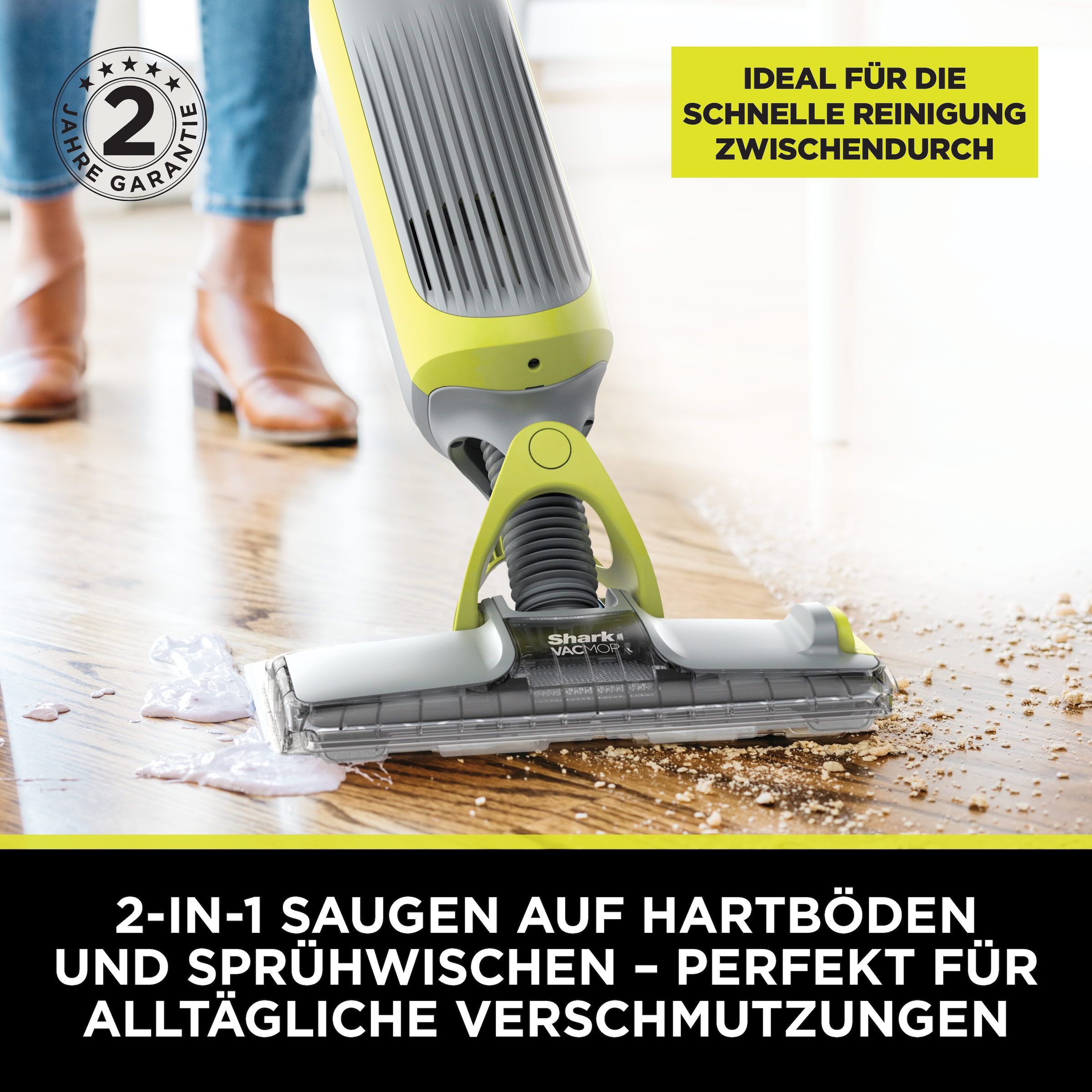 Shark Akku-Wischmopp »Shark VacMop 2-in-1 kabelloser Staubsauger und Sprühmopp VM200EU« VOLLSTÄNDIGE REINIGUNG MIT EINEM EINZIGEN EINWEGPAD, kabellos, leicht