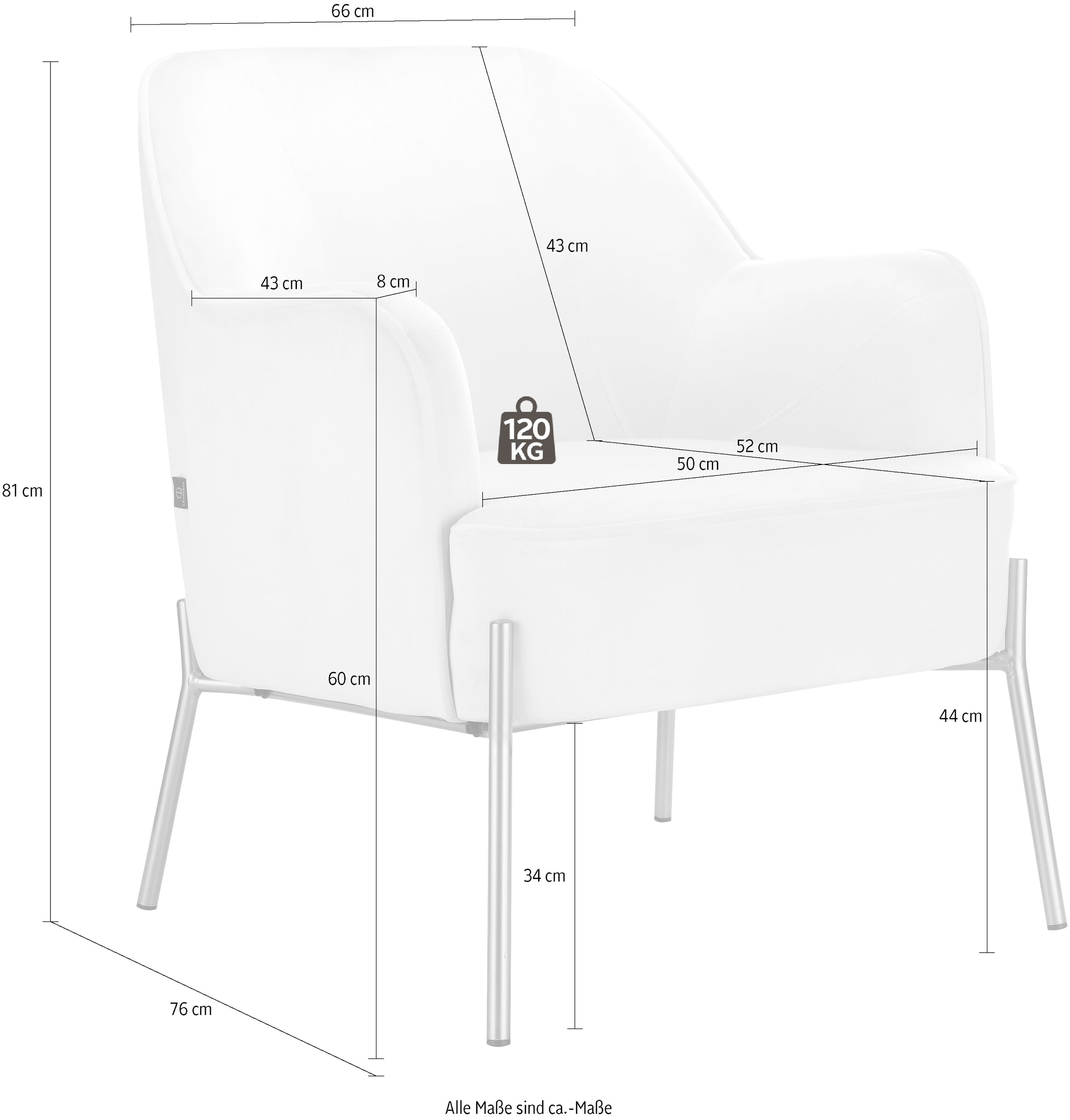 Leonique Sessel »Runa«, Samtvelours Bezug, in vier Farbvarianten, Sitzhöhe 44 cm