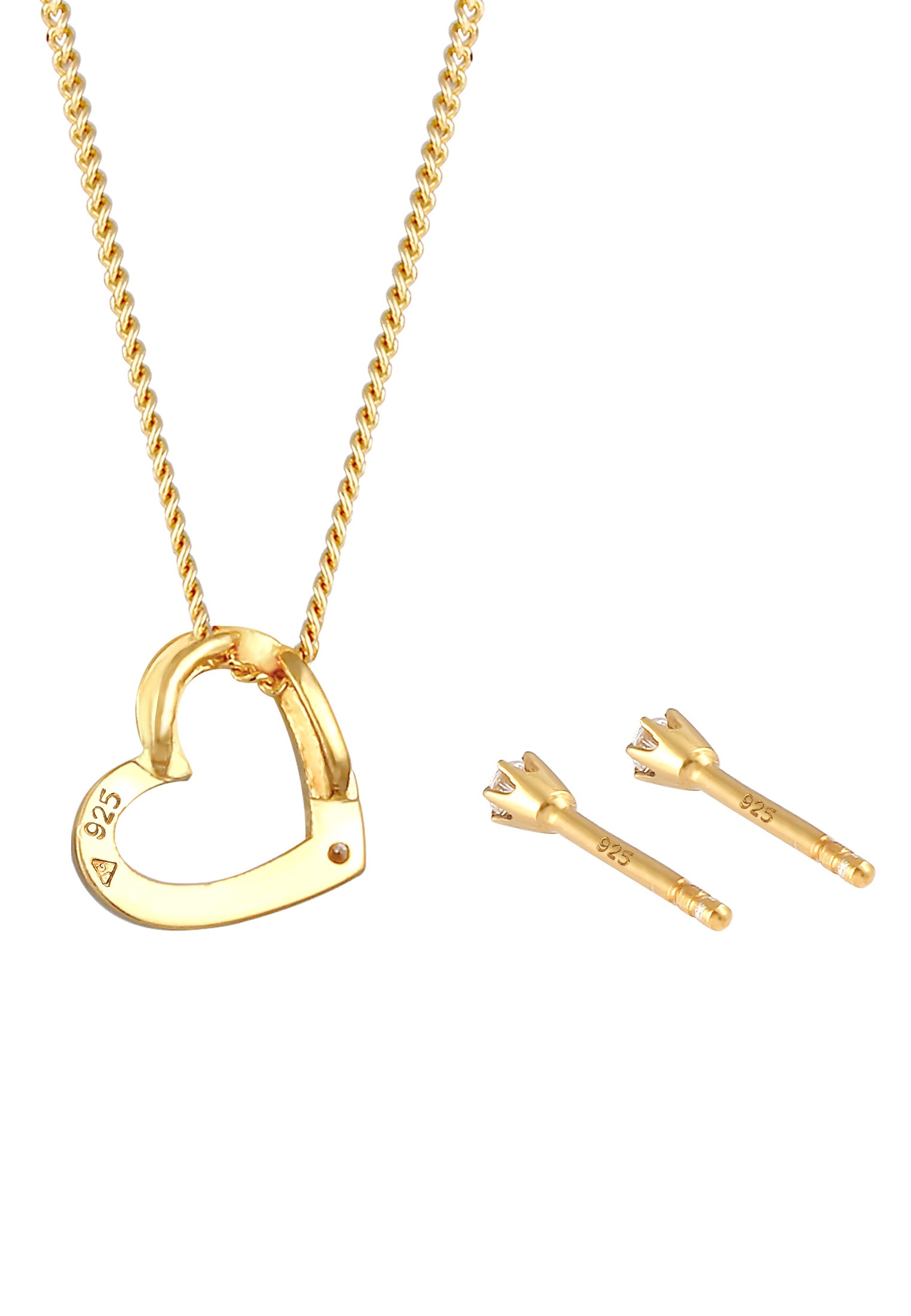 Elli DIAMONDS Ohrring und Ketten Set »Schmuckset Kette Herz Diamant (0.075 ct.) Brillant Ohrstecker 925 Sterling Silber«