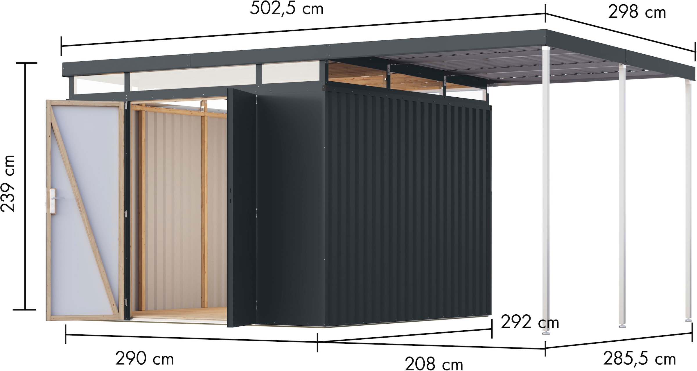 Karibu Gerätehaus »Titanium 3,5 SET mit Anbaudach«
