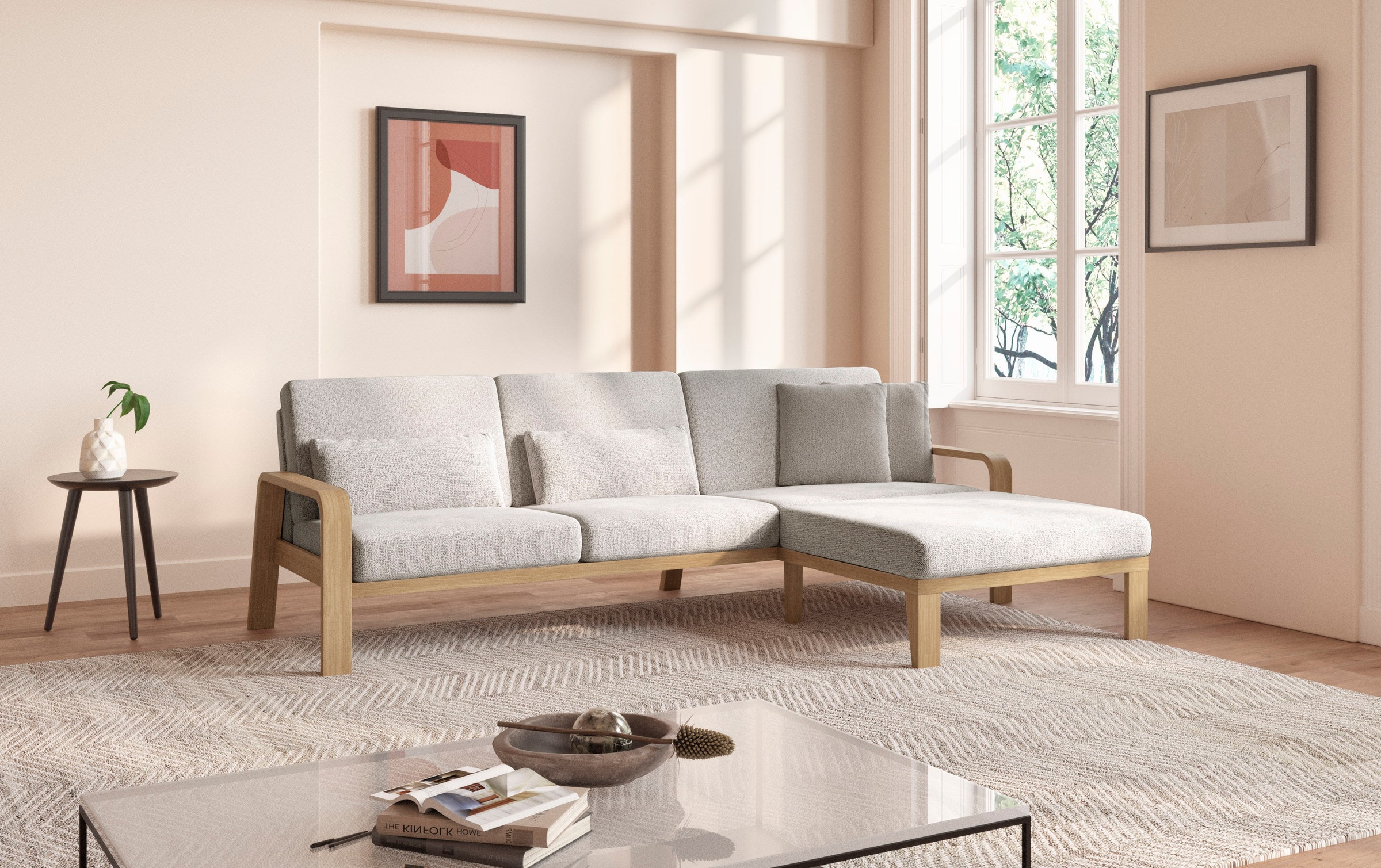 sit&more Ecksofa »Kolding L-Form«, Armlehnen aus Buchenholz in natur, verschiedene Bezüge und Farben
