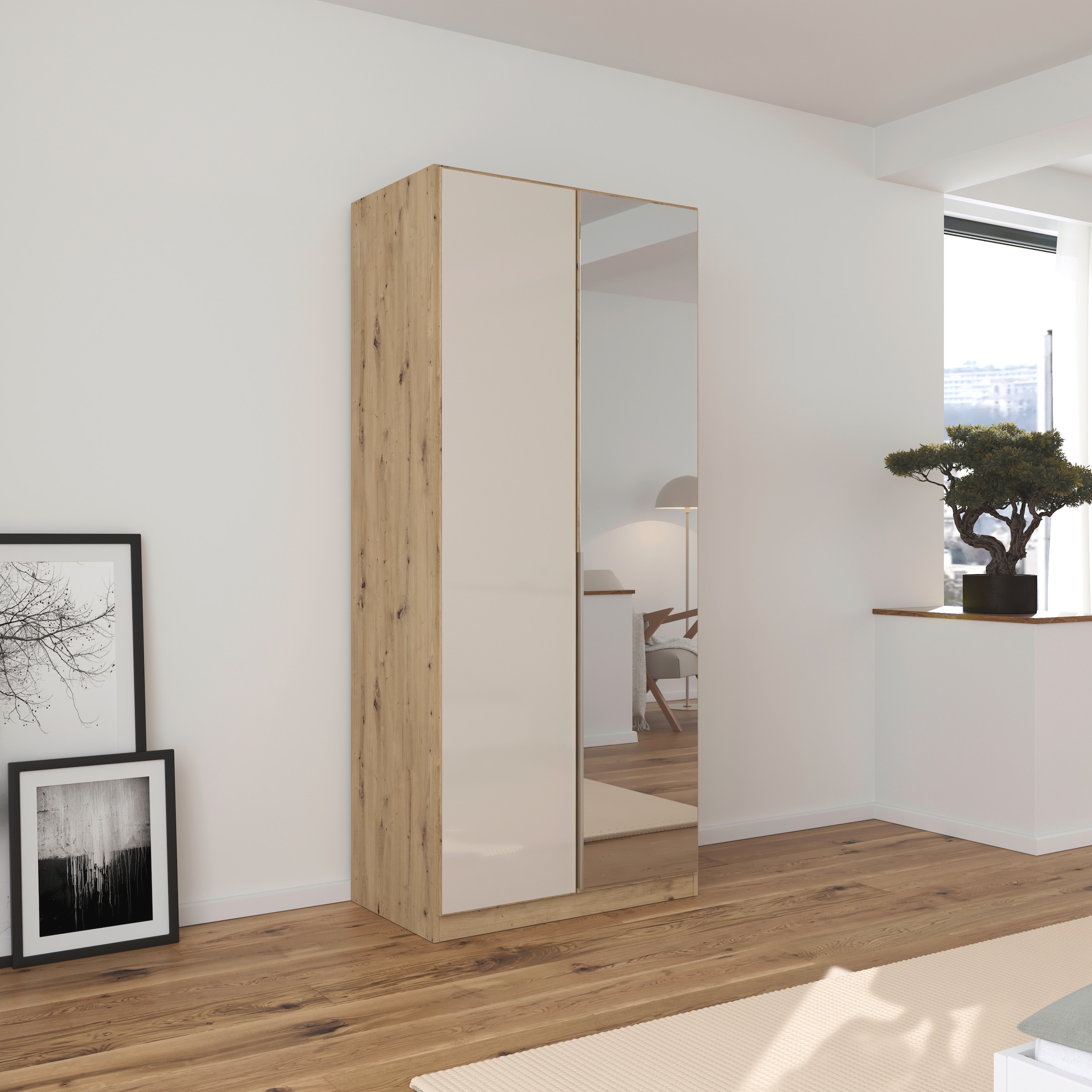 OTTO home Drehtürenschrank »Kleiderschrank Kleiderschränke Schrank Garderobe AGORDO mit Glasfront« in zwei Griff-Farben, Breiten 91-405 cm,  durchdachte Innenausstattung, in 8 Breiten und 2 Höhen MADE IN GERMANY