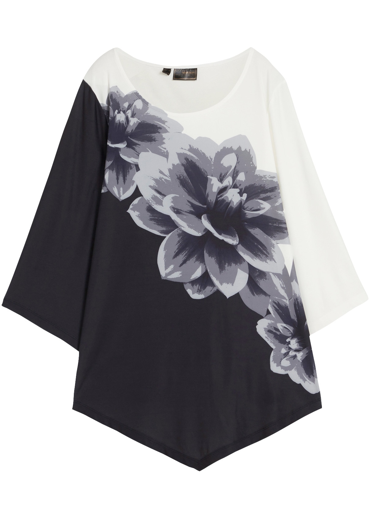 bonprix Tunikashirt loose fit, 3/4-Ärmel, mit spitz zulaufendem Saum, pflegeleicht