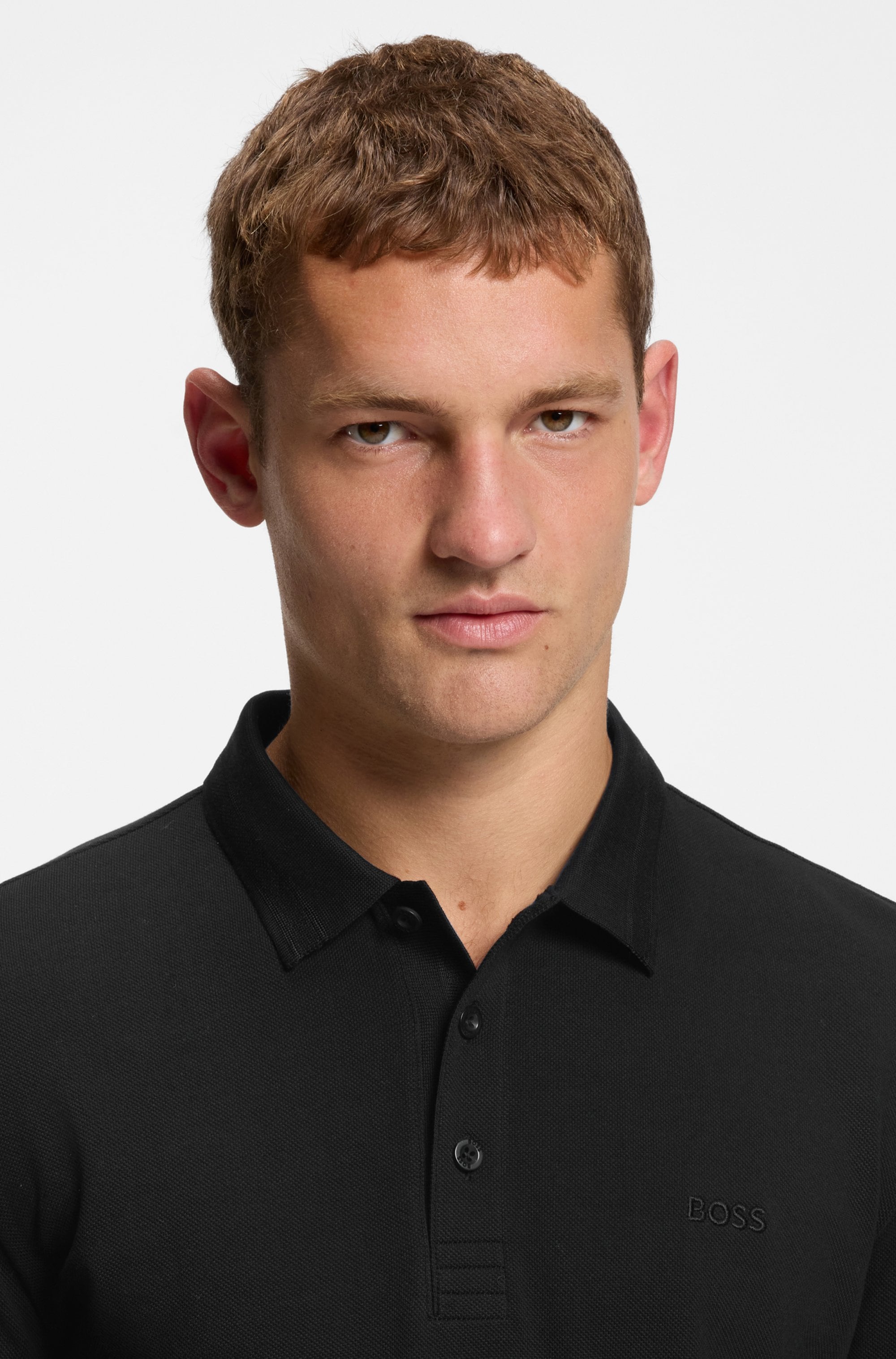 BOSS GREEN Langarm-Poloshirt »Plisy« mit Streifen am Kragen