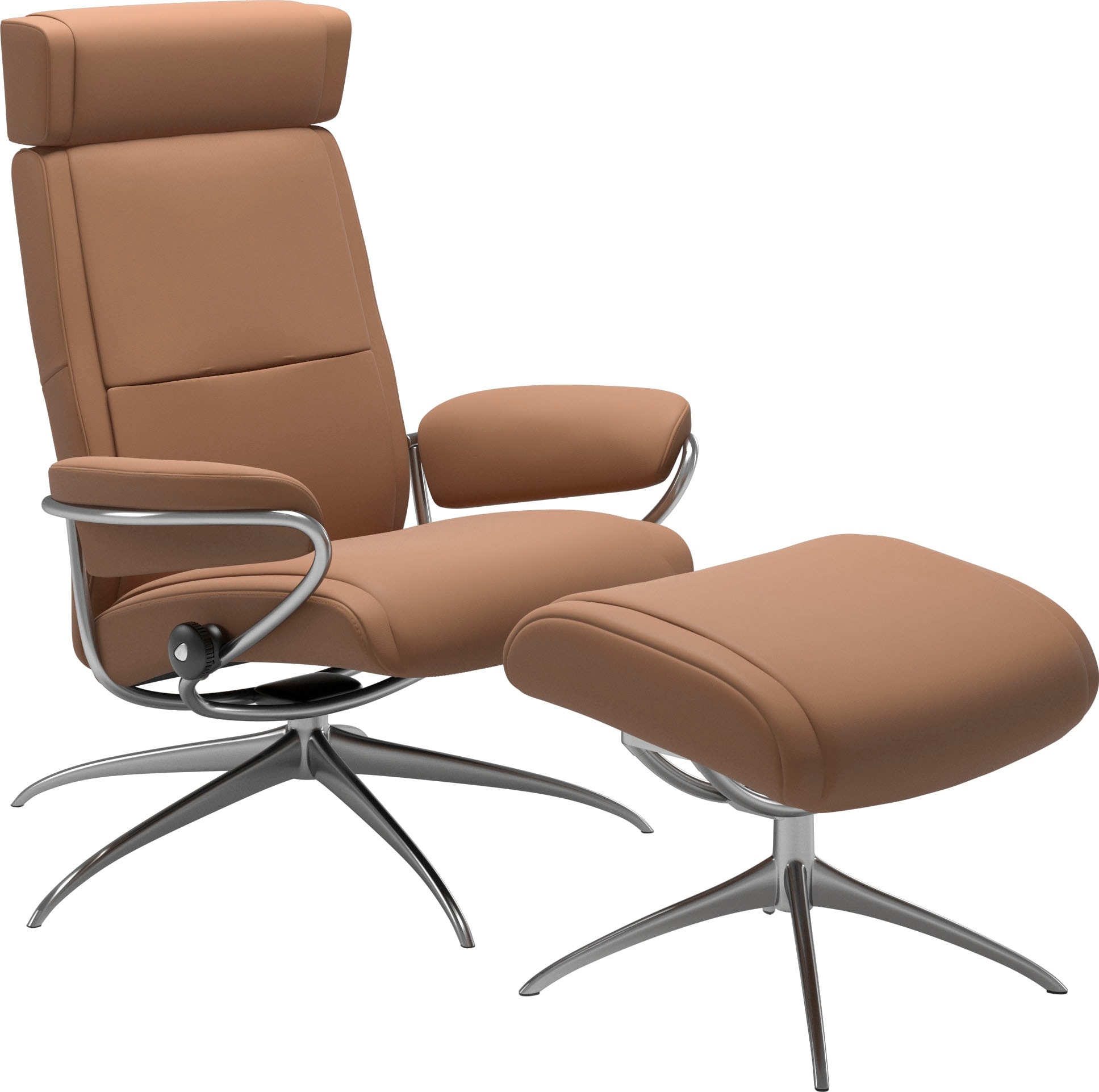 Stressless® Relaxsessel »Paris« Set, Relaxsessel mit Hocker,  mit Hocker, Low Back mit Kopfstütze, mit Star Base, Gestell Chrom
