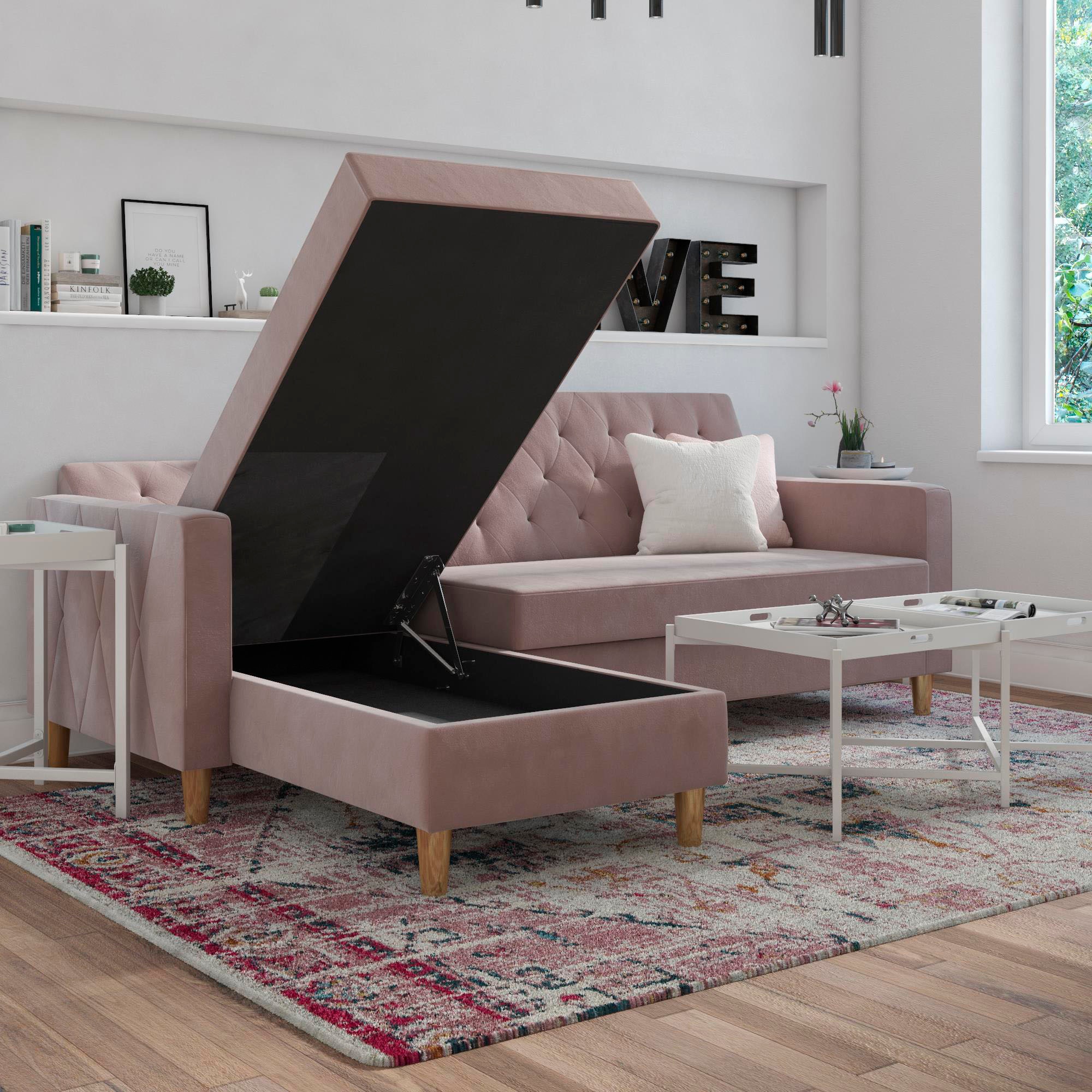 Cosmo Living Ecksofa »Liberty«, mit Schlafffunktion, Recamiere mit Stauraum beidseitig montierbar